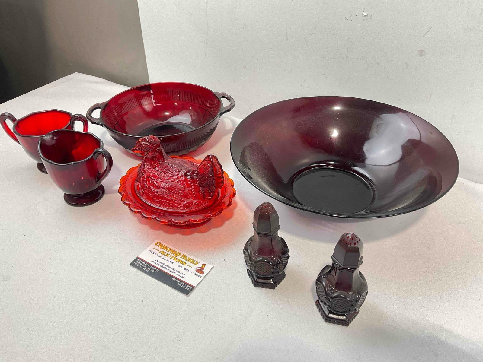 7 pcs Vintage Red Glass Assortment, incl. Lidded Chicken Jar, Creamer & Sugar Bowl & More! - 3