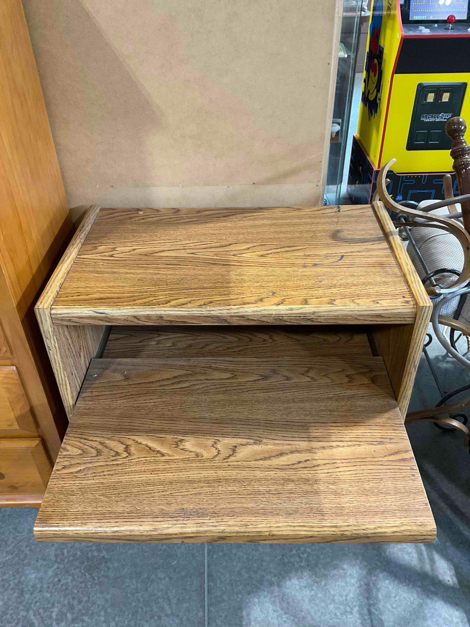 Oak Veneer Console Cabinet w/ Pull Out Tray, Cupboard & Parquetry Pattern. Fair Condition. See pi... - 5
