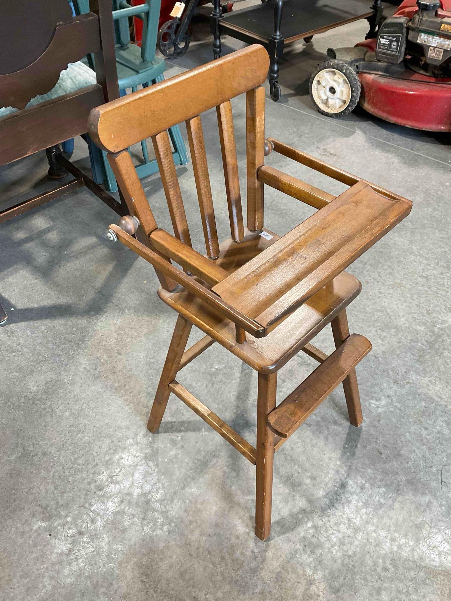 Vintage Tiny Maple? Wood Children's Toy Doll High Chair. Good Condition. See pics. - 3