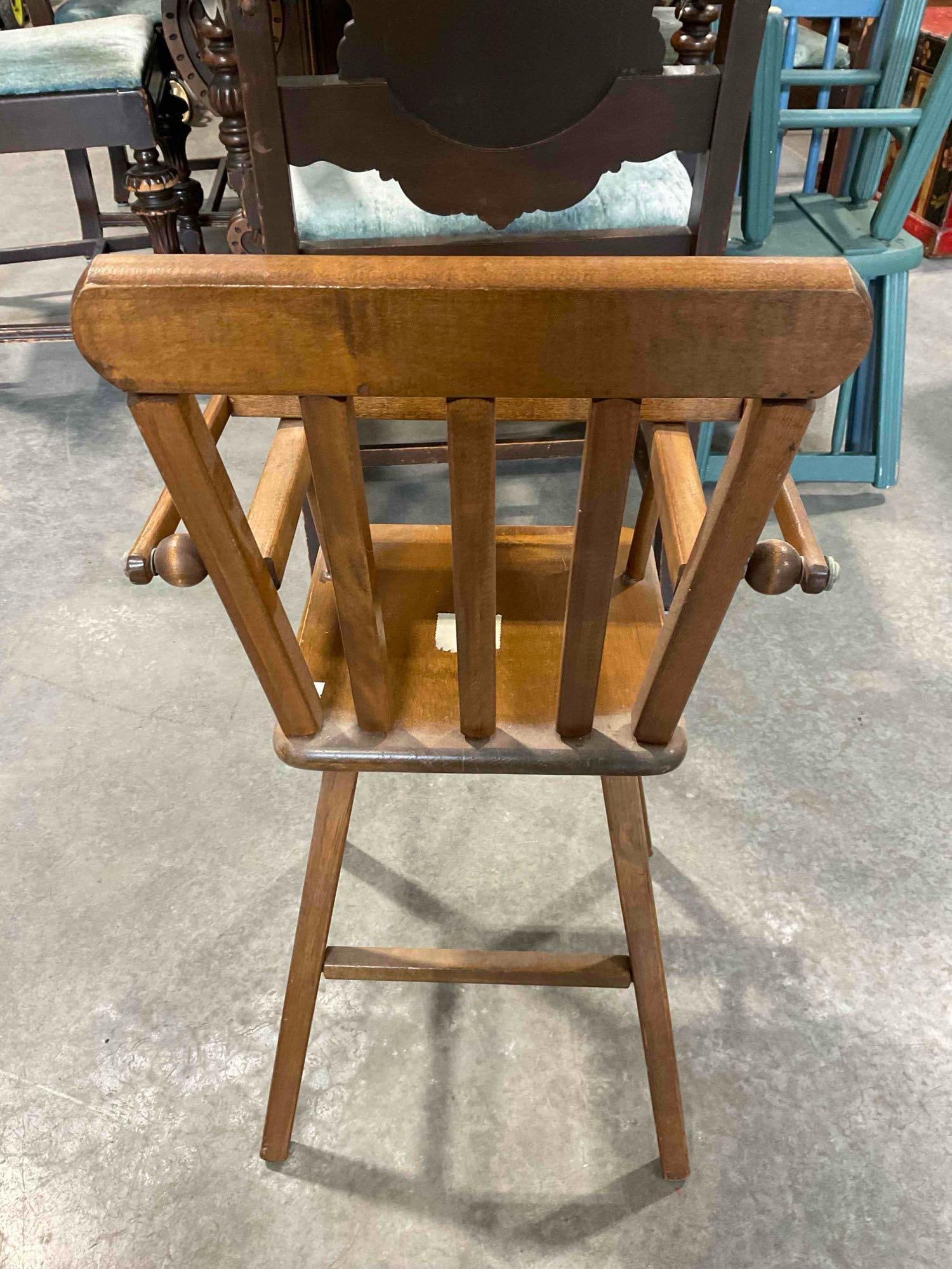 Vintage Tiny Maple? Wood Children's Toy Doll High Chair. Good Condition. See pics. - 4