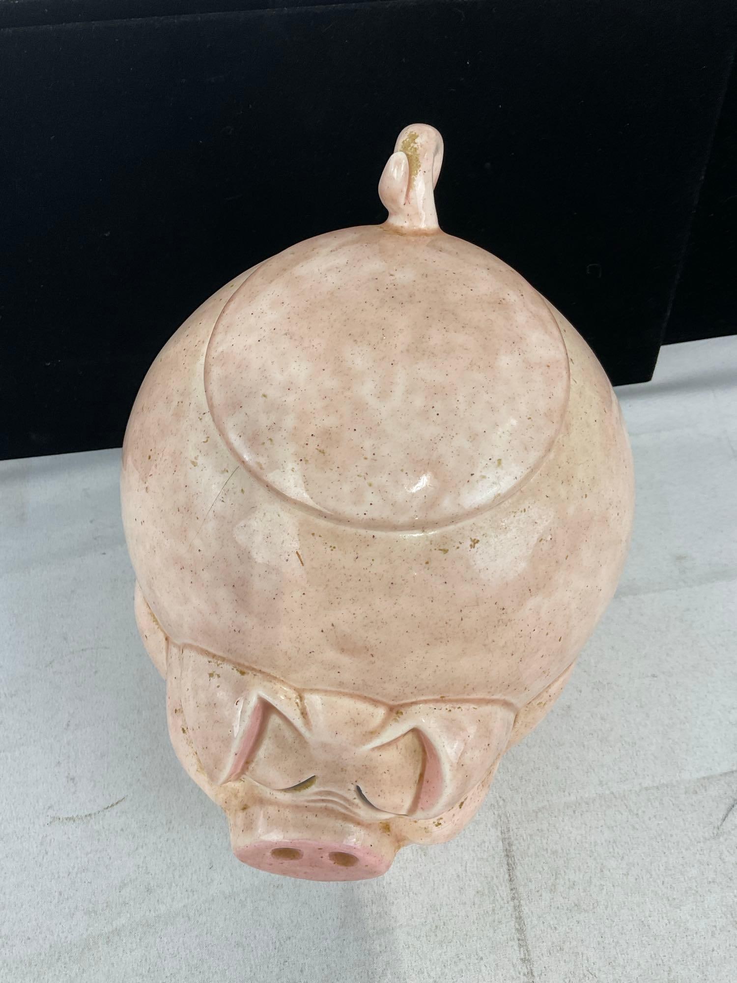 Vintage Ceramic Collectible McCoy Quigley Pig Cookie Jar, Dusty Rose color, 8h x 10w x 8d inches - 2
