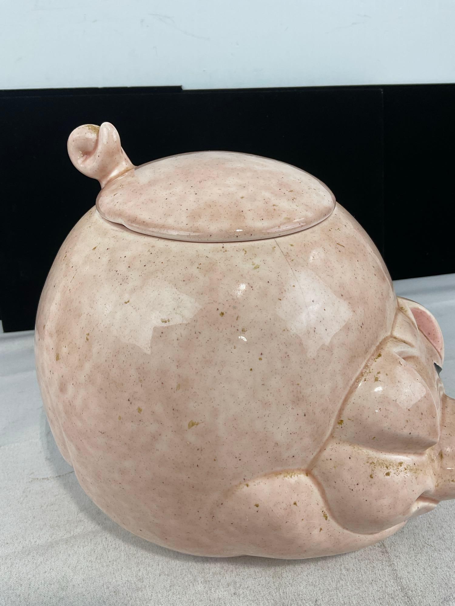 Vintage Ceramic Collectible McCoy Quigley Pig Cookie Jar, Dusty Rose color, 8h x 10w x 8d inches - 3