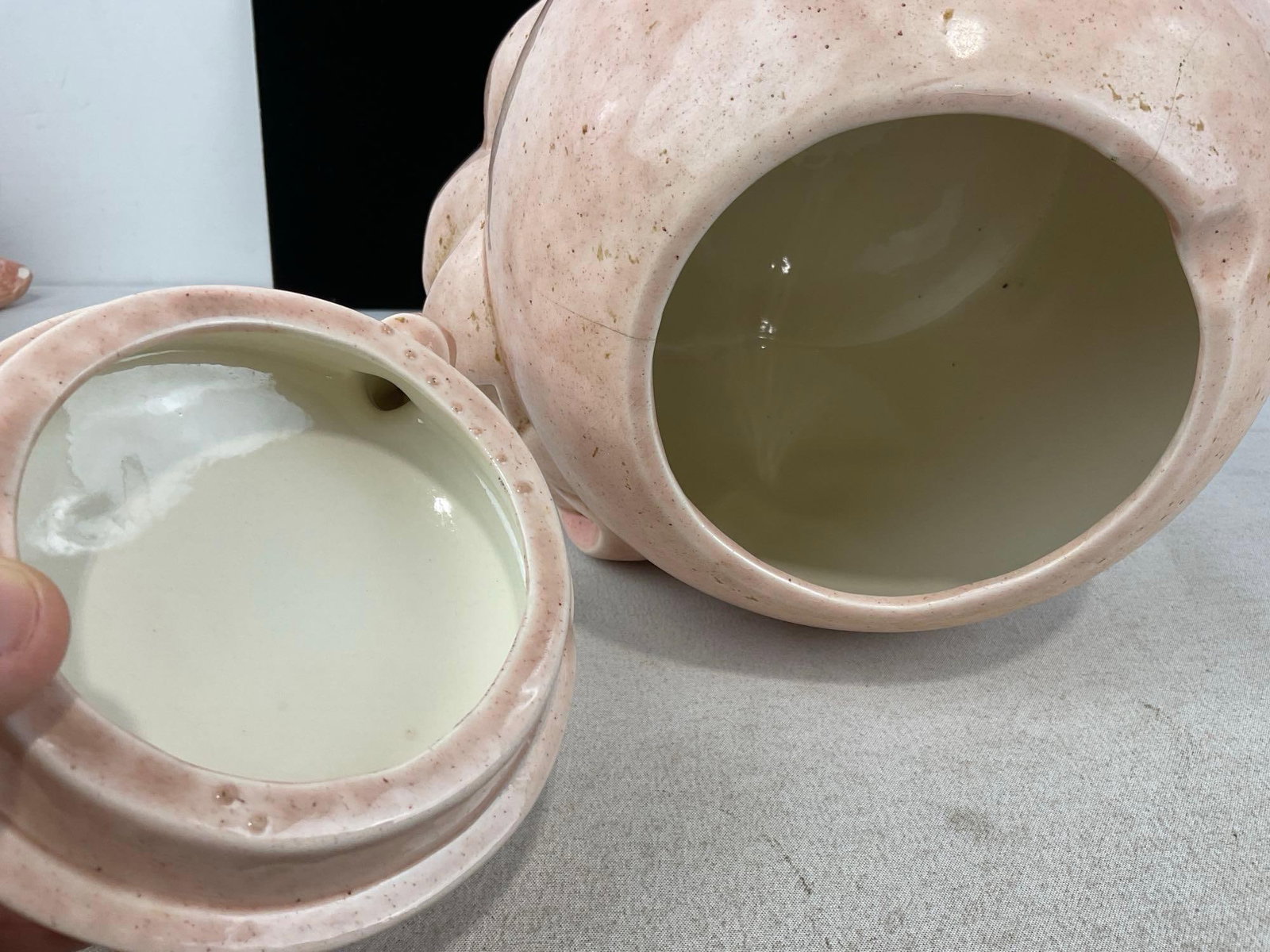 Vintage Ceramic Collectible McCoy Quigley Pig Cookie Jar, Dusty Rose color, 8h x 10w x 8d inches - 5