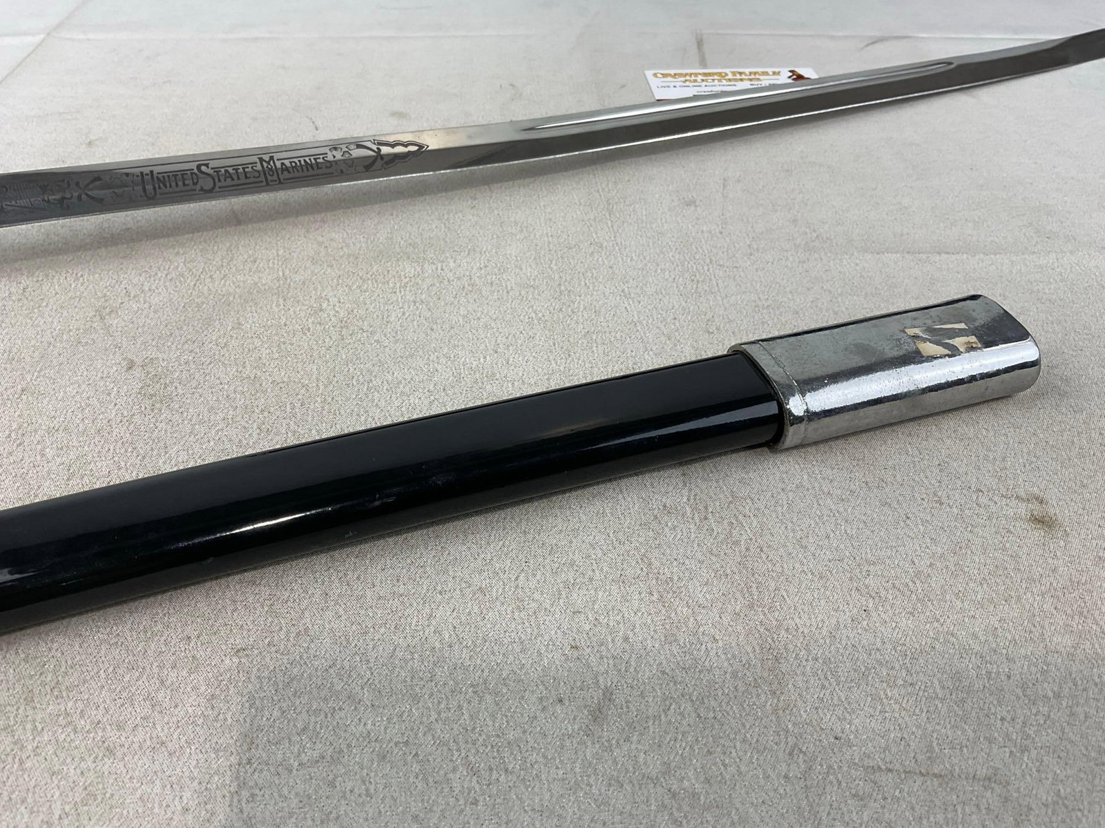 USMC Ceremonial Saber, made in Pakistan, 28 inch blade, w/scabbard, missing end cap - 8