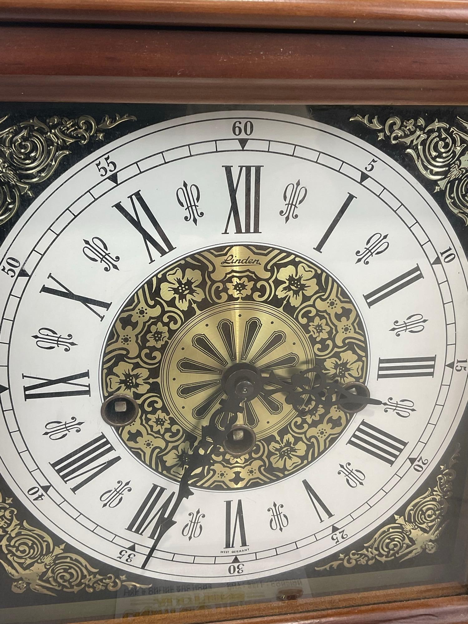 Vintage West German Linden Mantel Clock, Time Strike Chime,12x10x7 inches, wood case - 2
