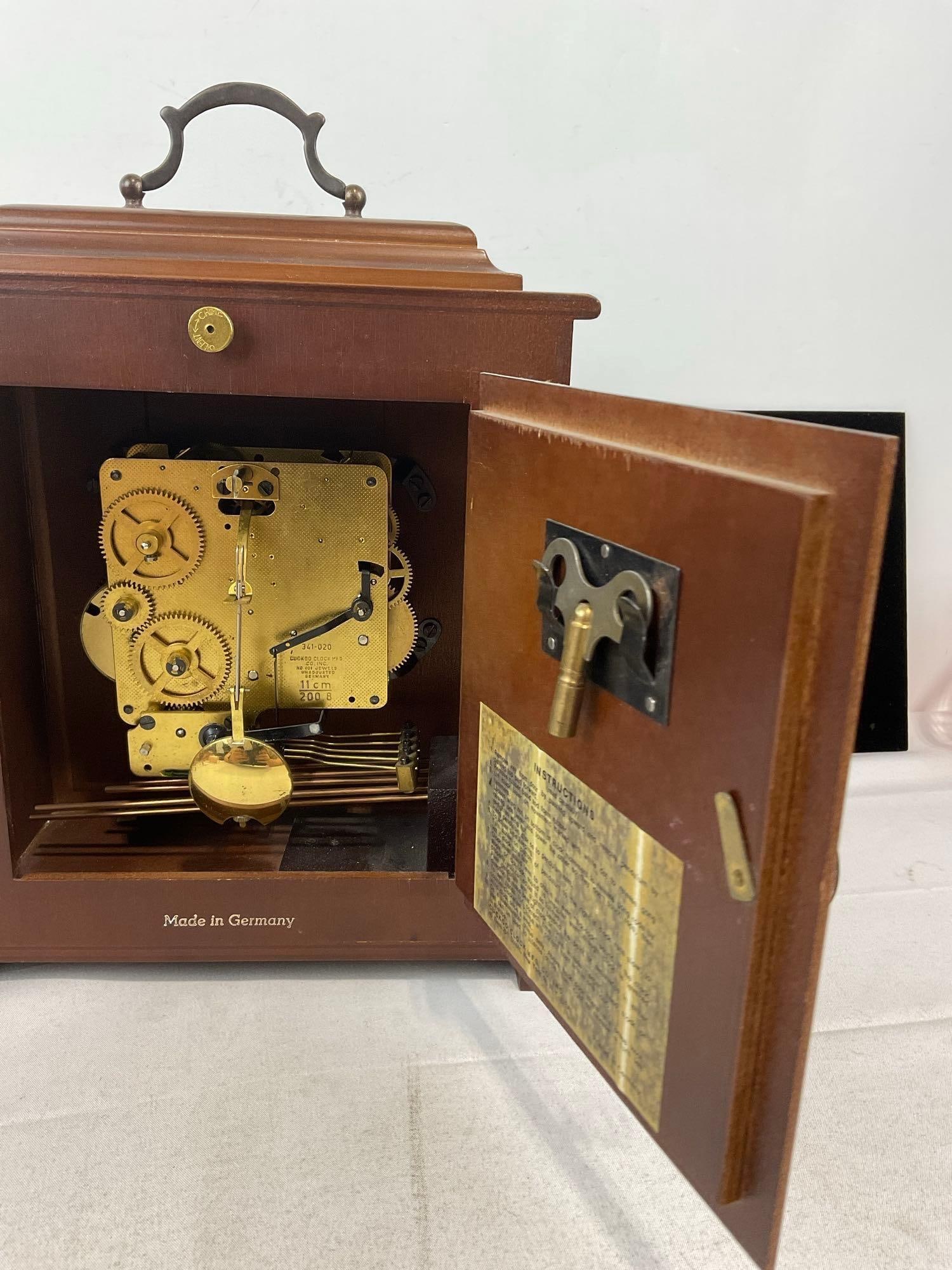 Vintage West German Linden Mantel Clock, Time Strike Chime,12x10x7 inches, wood case - 4
