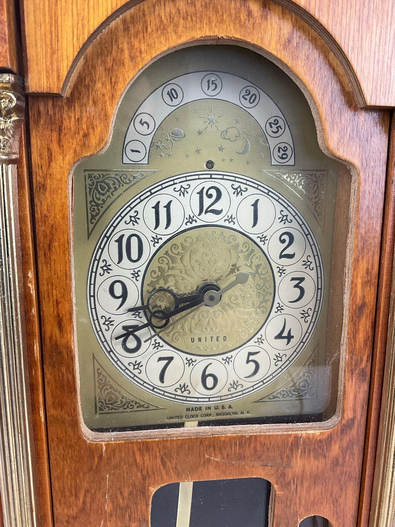 Vintage United Clock Corp. Model 444 Electric Mini Grandfather Clock, 20x8x6 inches - 2