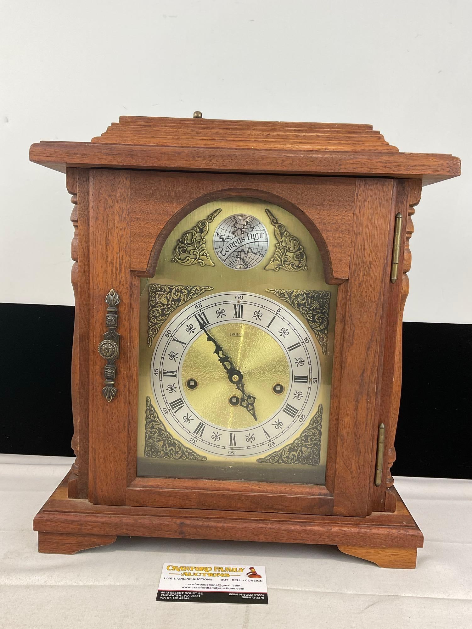 Vintage Tempus Fugit Emperor Mantel Clock, w/Franz Hermle 341-020 movement, 17x14x7 inches (1 of 6)