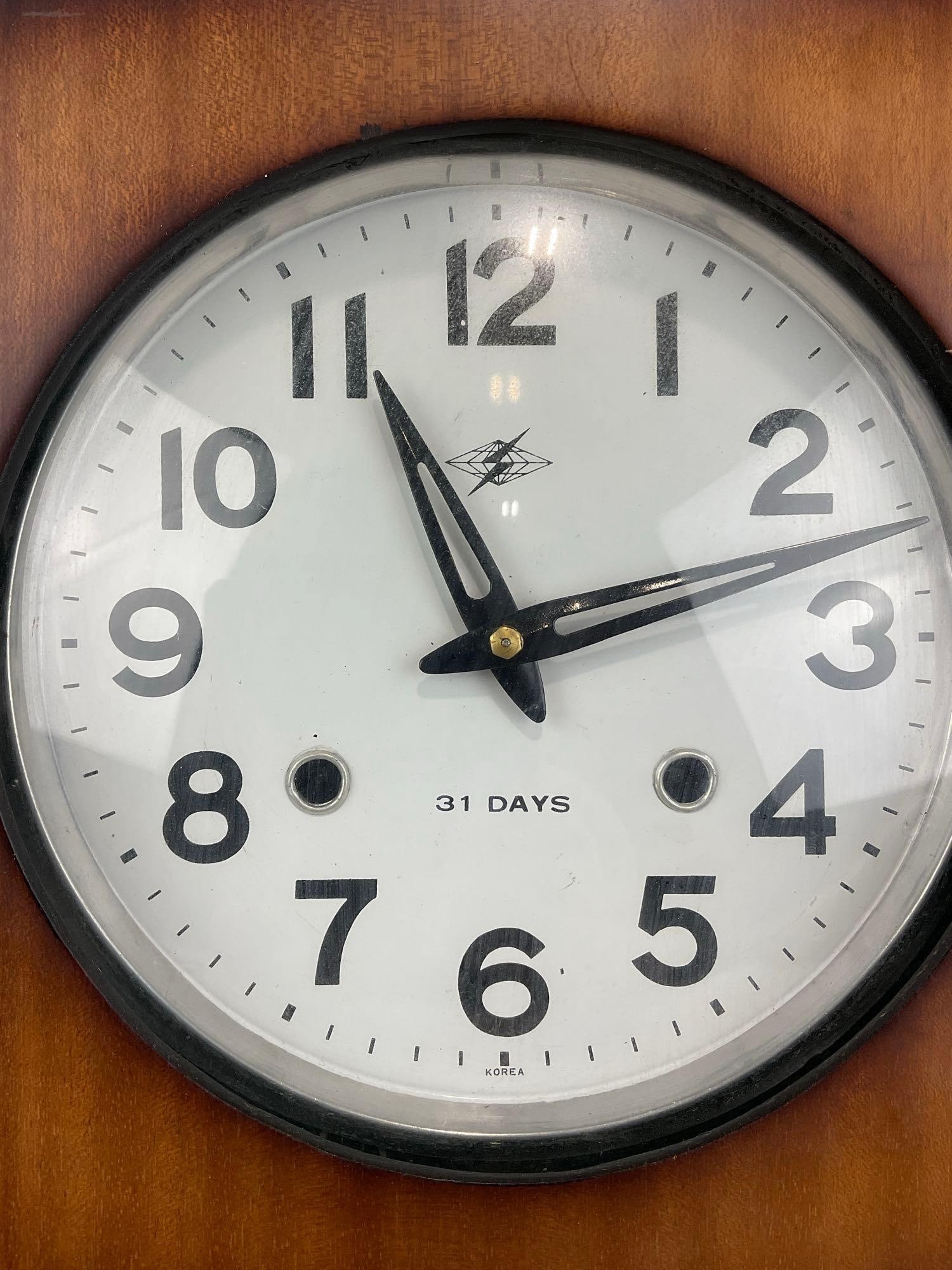 Vintage 1960s Rhythm Gloria 30-Day Wall Clock, 20x10x5 inches, made in Korea - 2