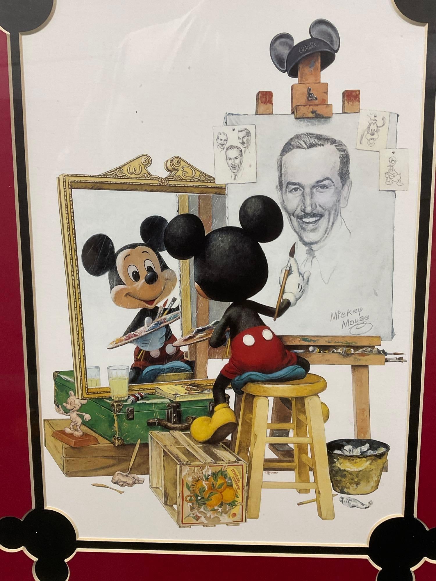 Pair of Framed Art Prints, Mickey Mouse & Walt Disney, matching self portrait styles, 21x17 inches - 2
