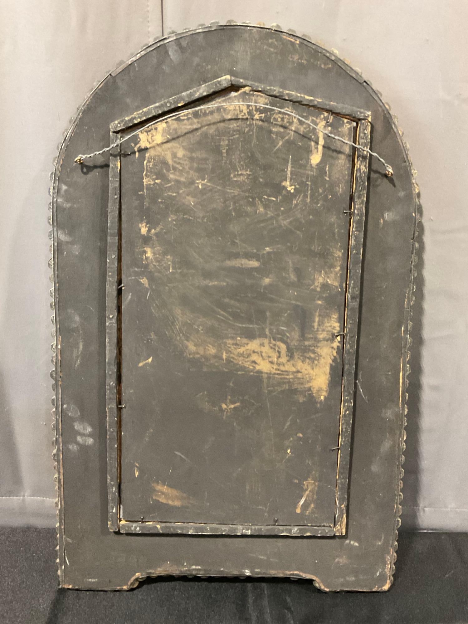 Framed Mirror w/Bone Inlay, Embossed Nodules, & Inlaid Brass design, 28x18 inches - 7