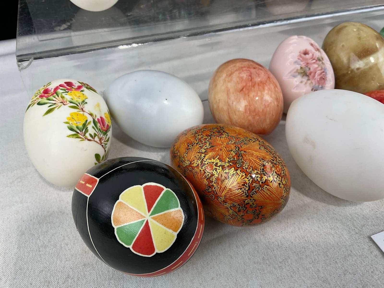 Set of 25 Egg Shaped Decor, Painted Egg Shells, Egg Carved Rocks, MOP, Blown Glass - 2