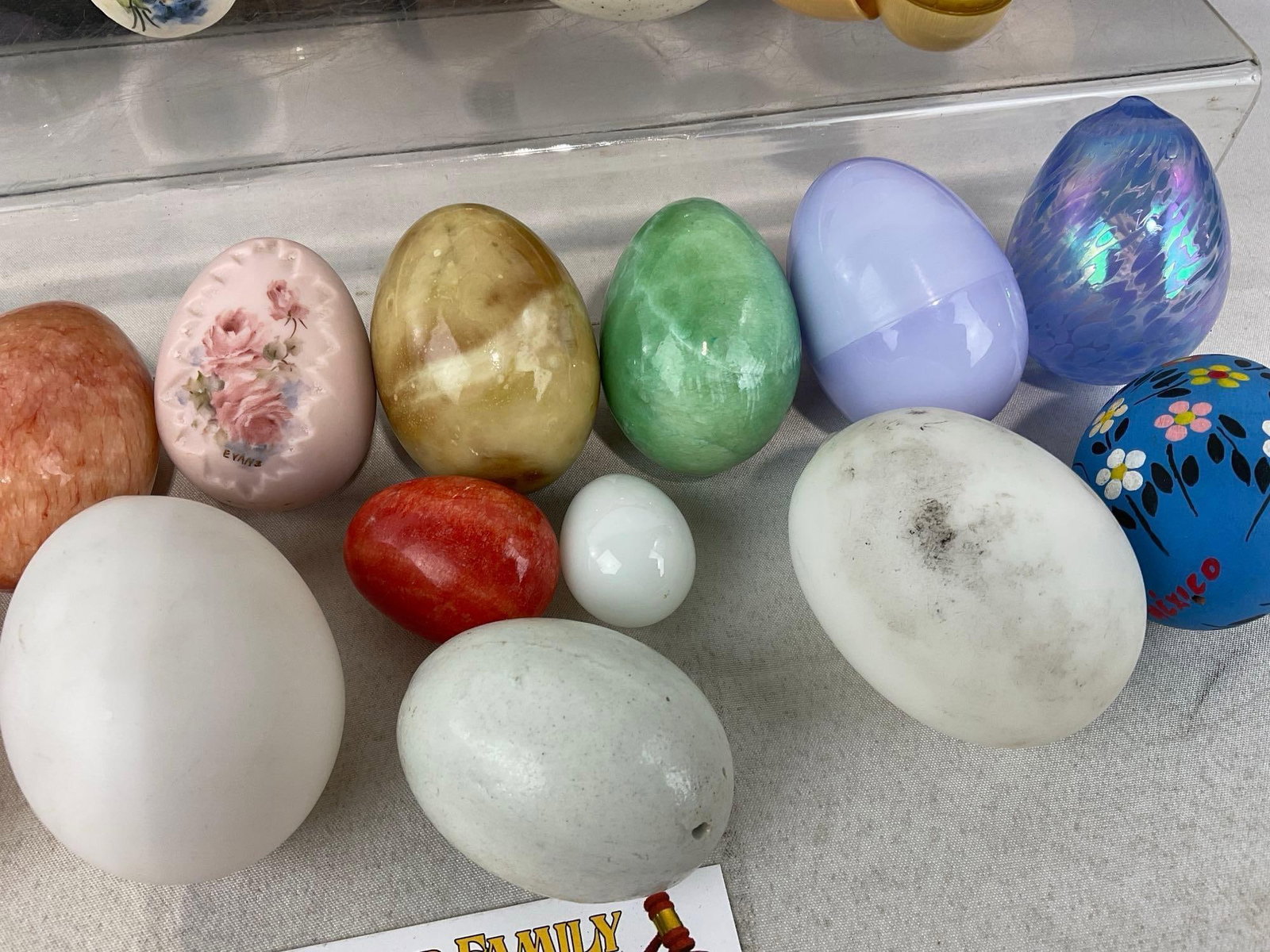 Set of 25 Egg Shaped Decor, Painted Egg Shells, Egg Carved Rocks, MOP, Blown Glass - 3