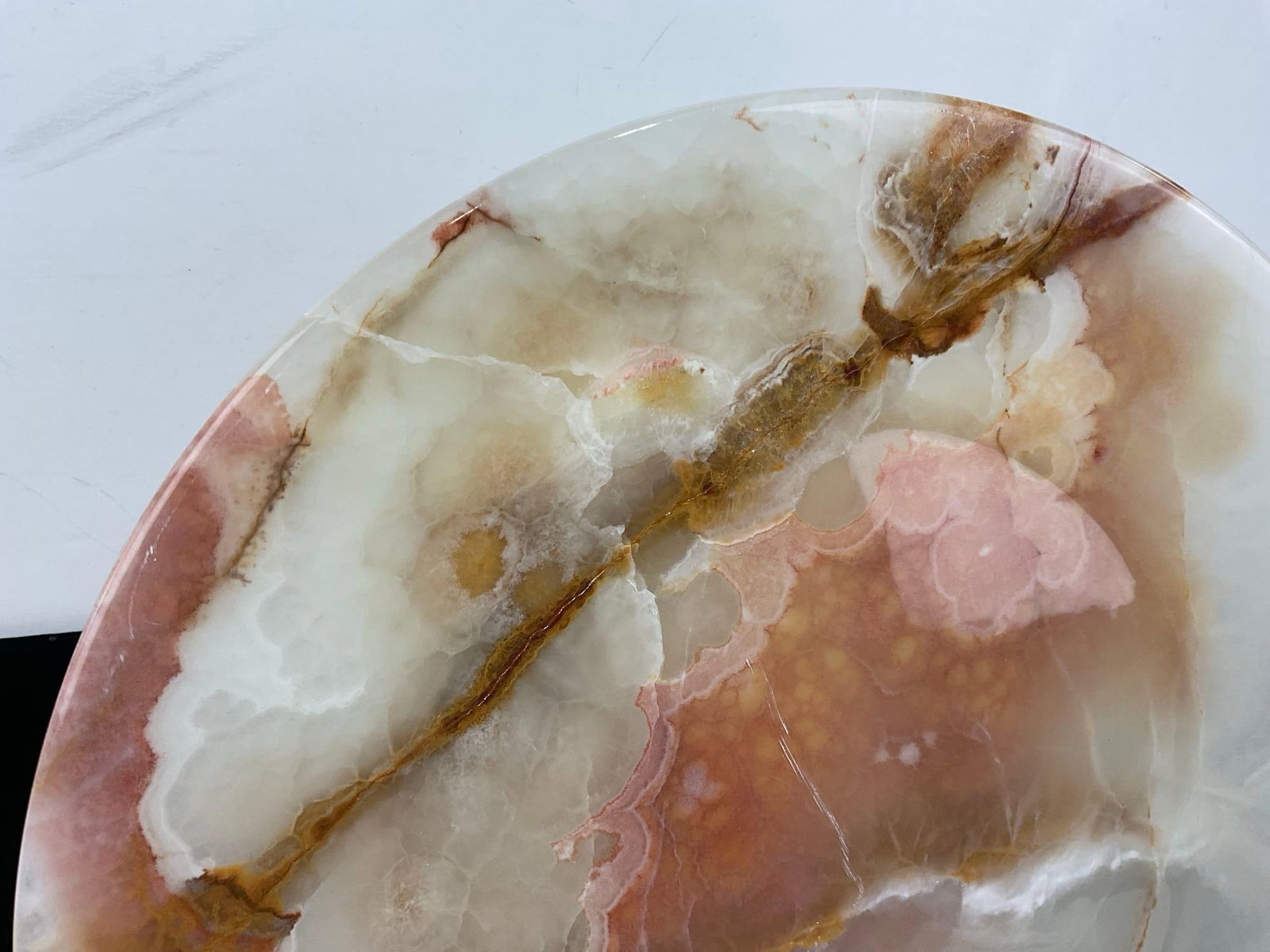 Natural Stone Serving Plate, Onyx, Agate, & Rose Quartz w/Iron Oxide Striations, 2x14x14 inches - 2