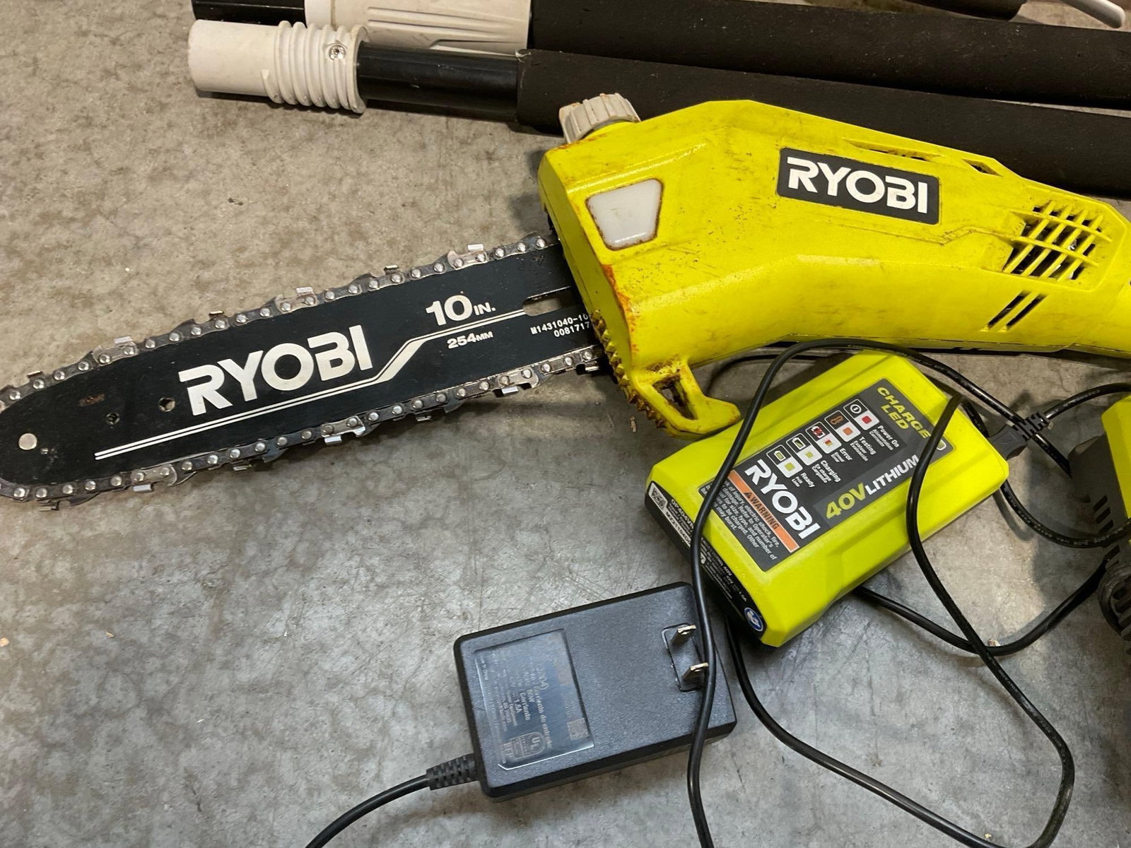 Ryobi 40v Tools, Leaf Blower, Hedge Trimmer, Multitool w/10 inch Chainsaw limber W/ batteries - 2