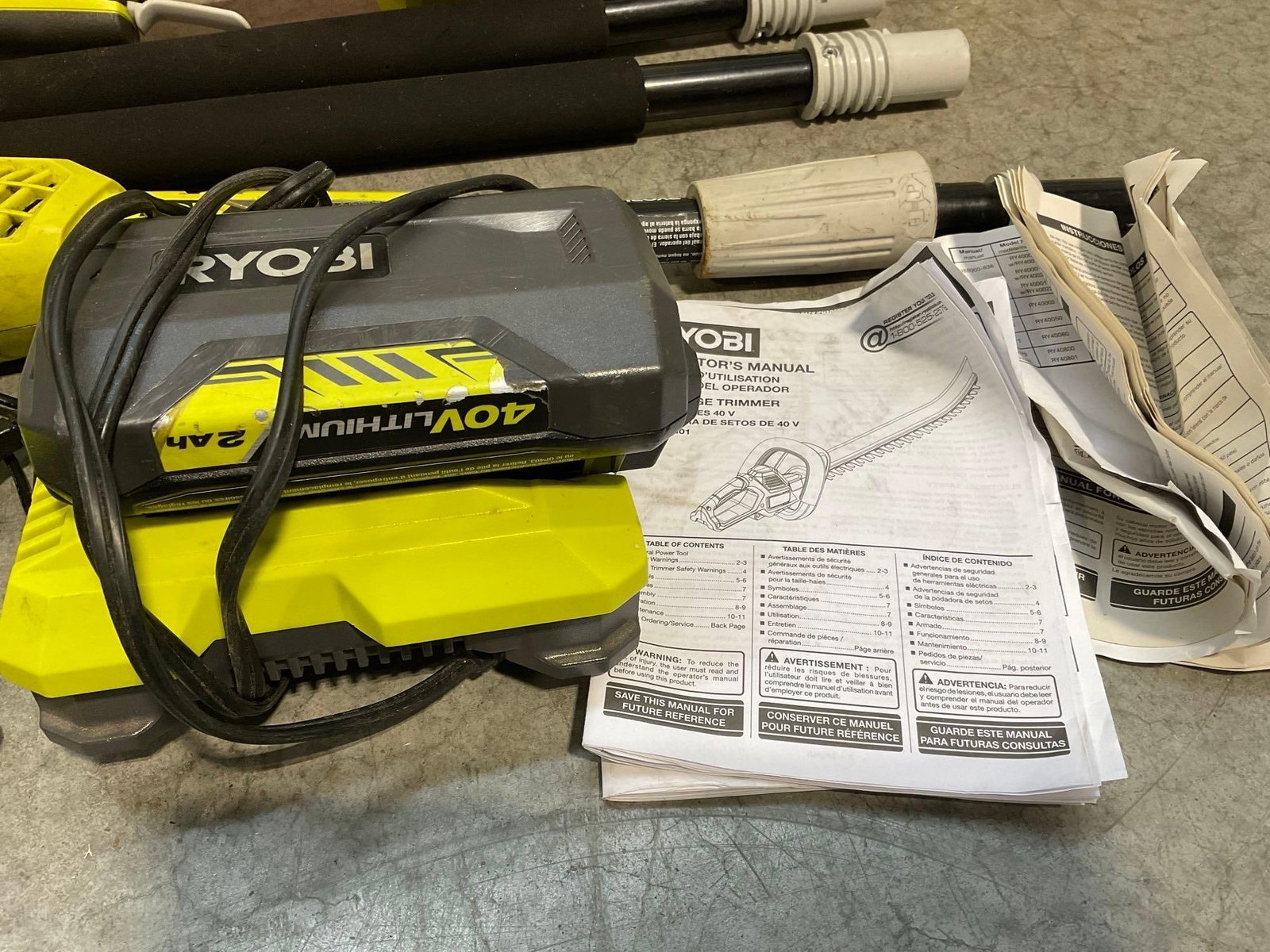 Ryobi 40v Tools, Leaf Blower, Hedge Trimmer, Multitool w/10 inch Chainsaw limber W/ batteries - 3