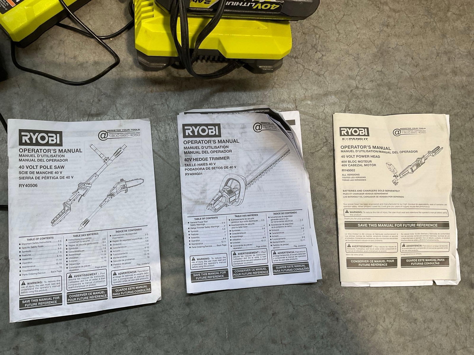 Ryobi 40v Tools, Leaf Blower, Hedge Trimmer, Multitool w/10 inch Chainsaw limber W/ batteries - 4