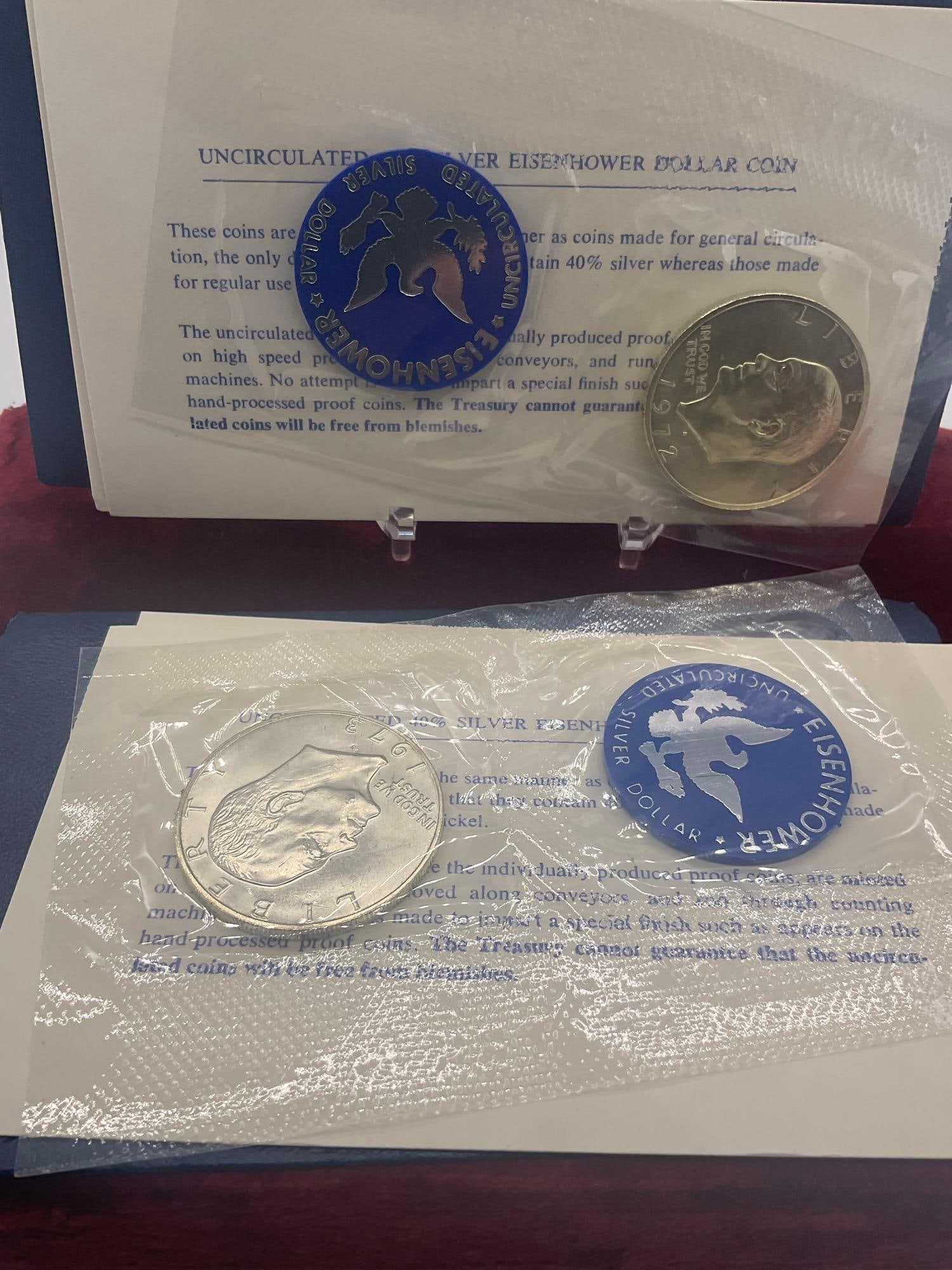 3x US MINT Eisenhower uncirculated 40 % silver dollar blue pack's 1971, 1972, 1973 All S mint marks - 4