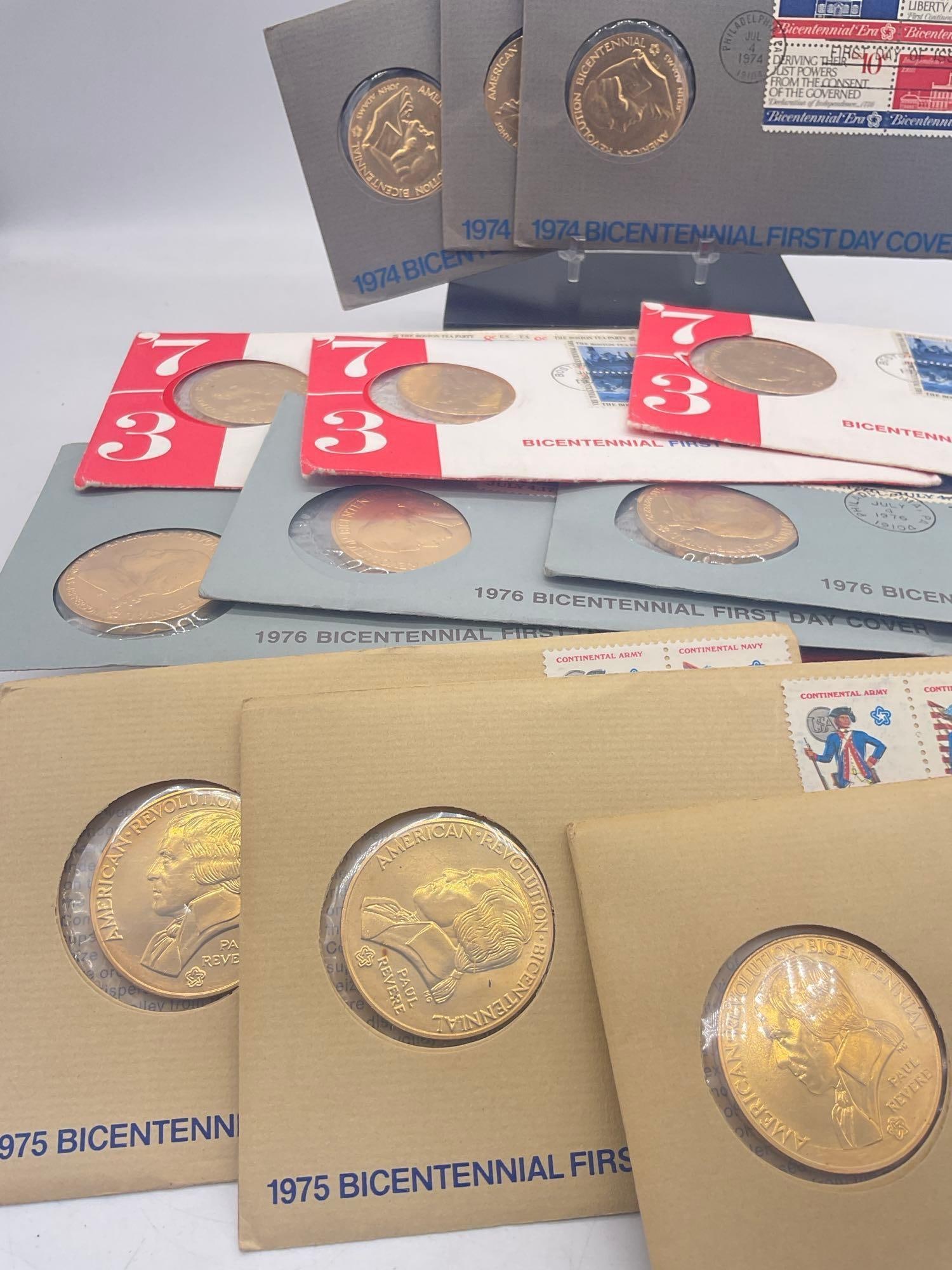 12 x US mint Bicentennial GP Bronze Medal first day covers 1974,75,& 76 - 2