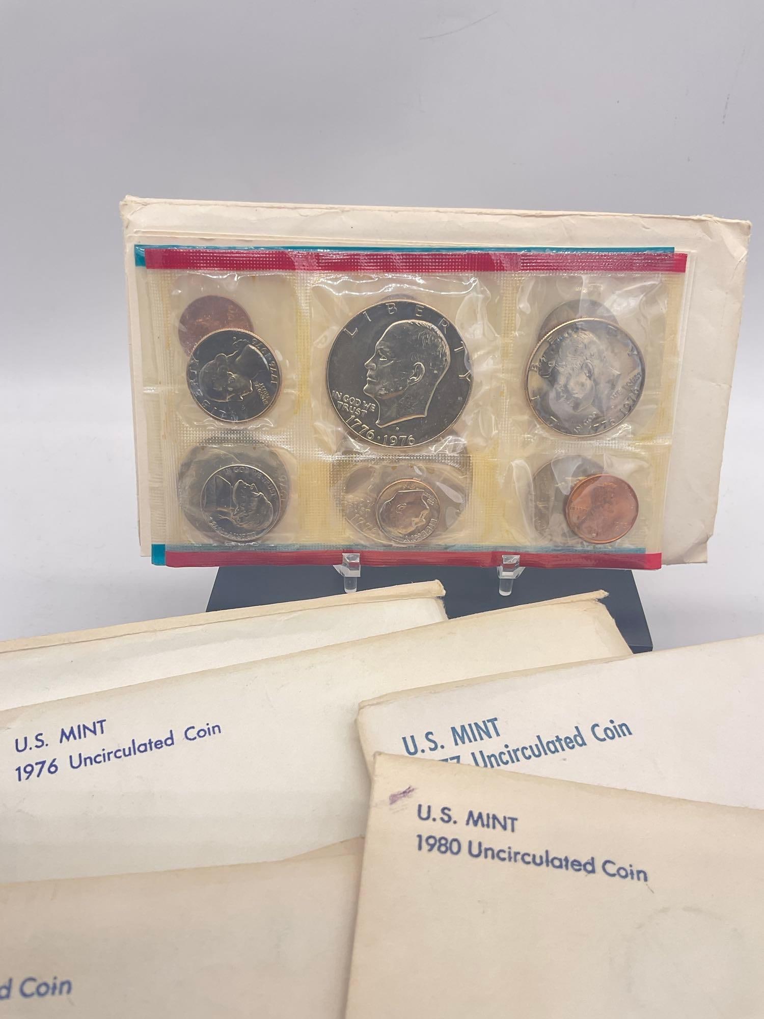 9 X US mint P & D Uncirculated coins sets 1975, 2x 1976, 2x 1977, 2x 1980, 2x 1981 - 2