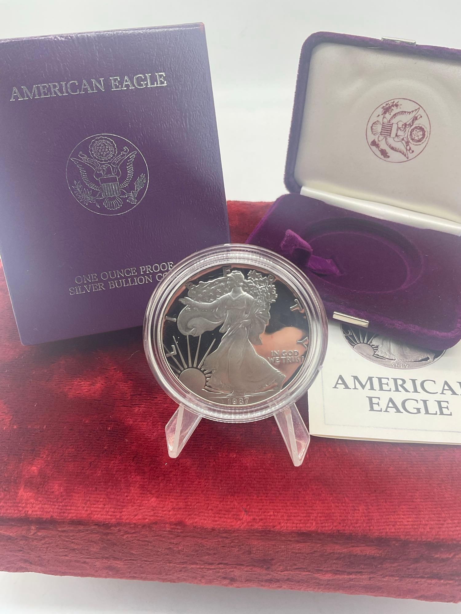 1987 Proof Silver American Eagle W/coa & OG Presentation box 1 OZ .999 silver - 2
