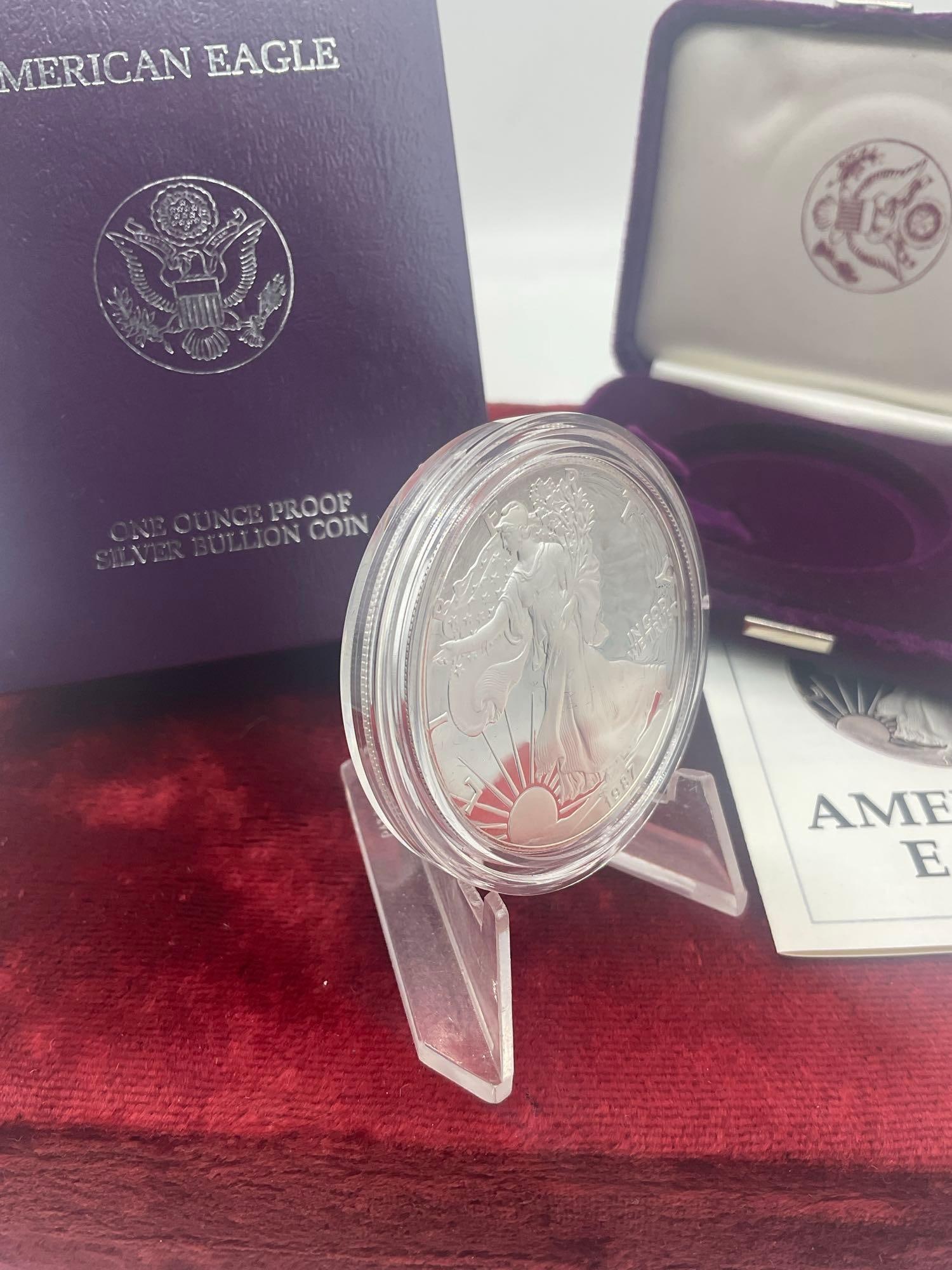 1987 Proof Silver American Eagle W/coa & OG Presentation box 1 OZ .999 silver - 3