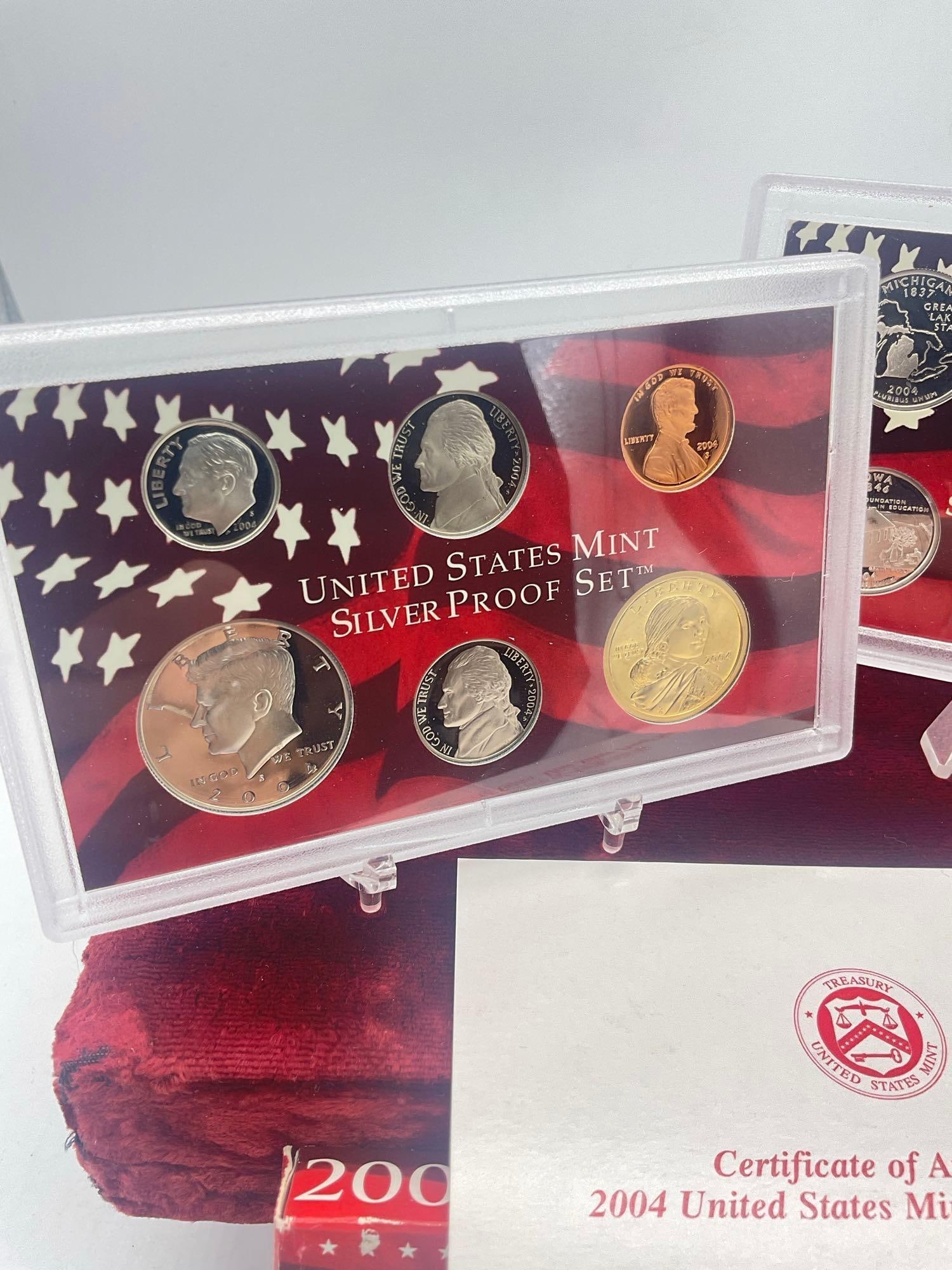 2004 US mint Silver 10 coin Silver Proof set Includes State quaters - 2