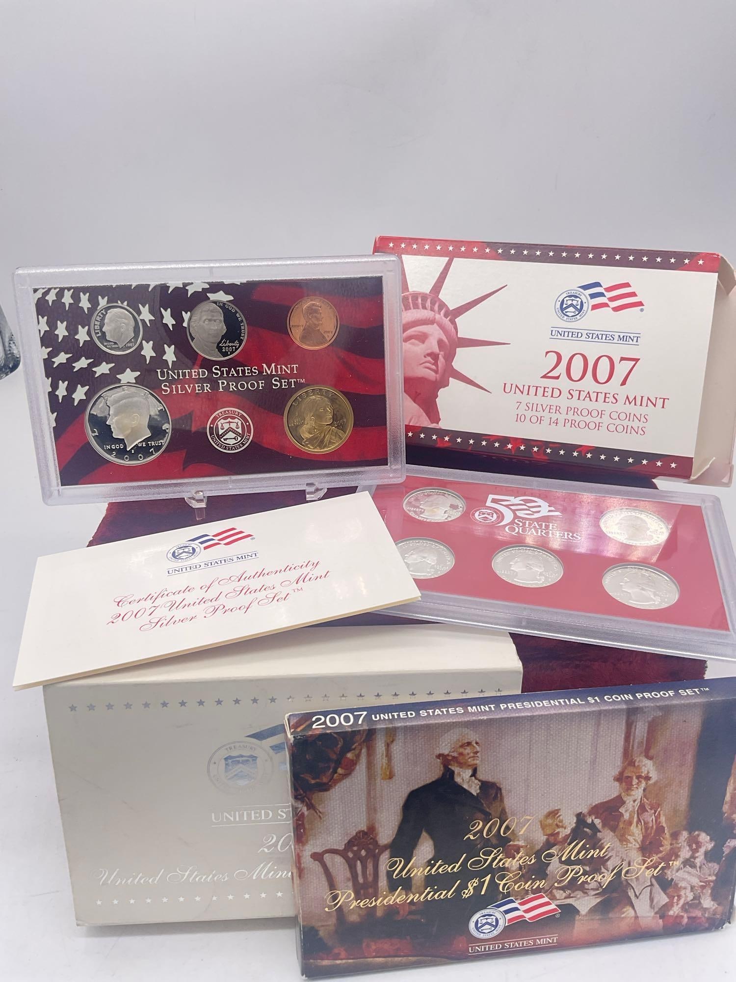 2007 US mint Silver 14 coin Silver Proof set Includes State quaters & 4 presidential coins - 2