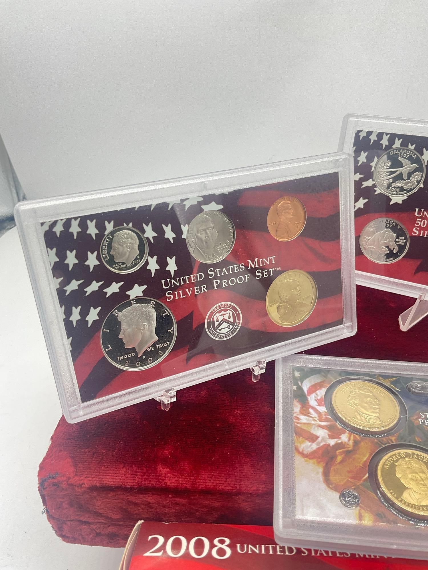 2008 US mint Silver 14 coin Silver Proof set Includes State quaters & 4 presidential coins - 2