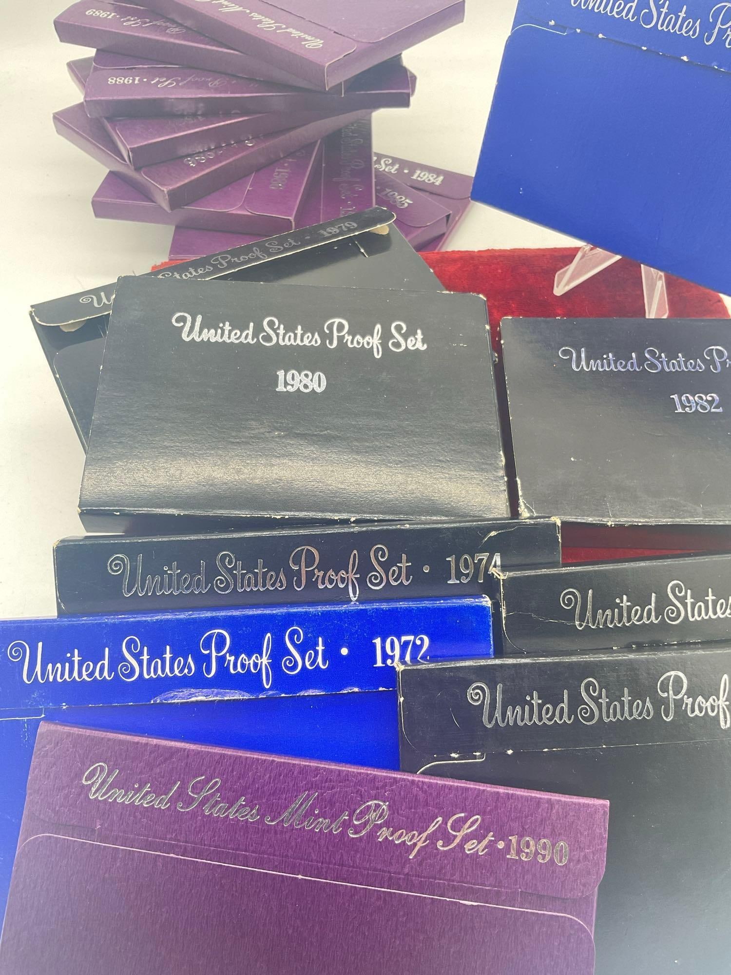 18 X US mint proof coin sets 1972 though 1989 see description - 2