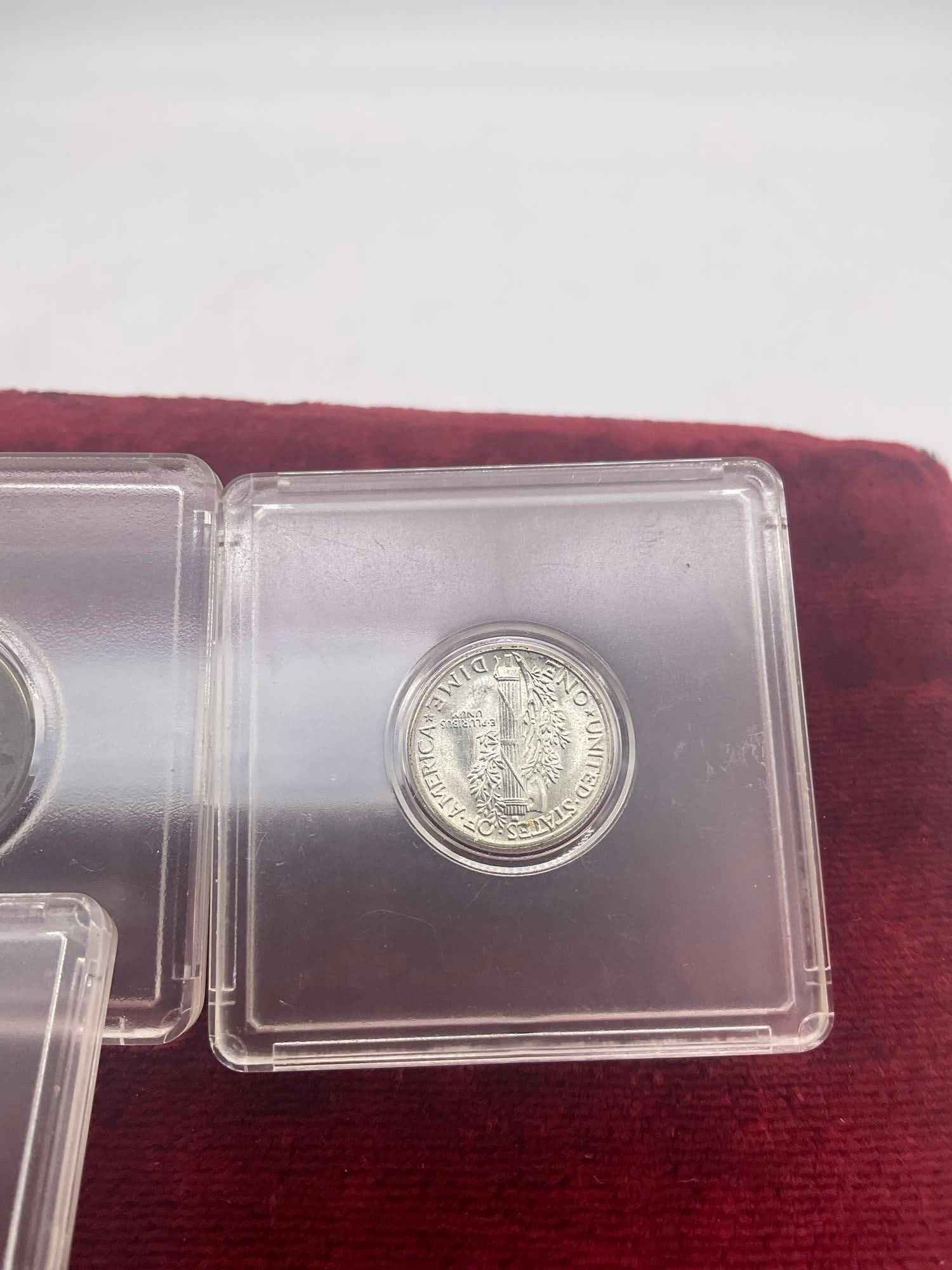 4x coins 2x Nickels, 1943 -D Boldly Doubled Mint mark Wheat penny, 1945 Silver MS Quality Dime - 6