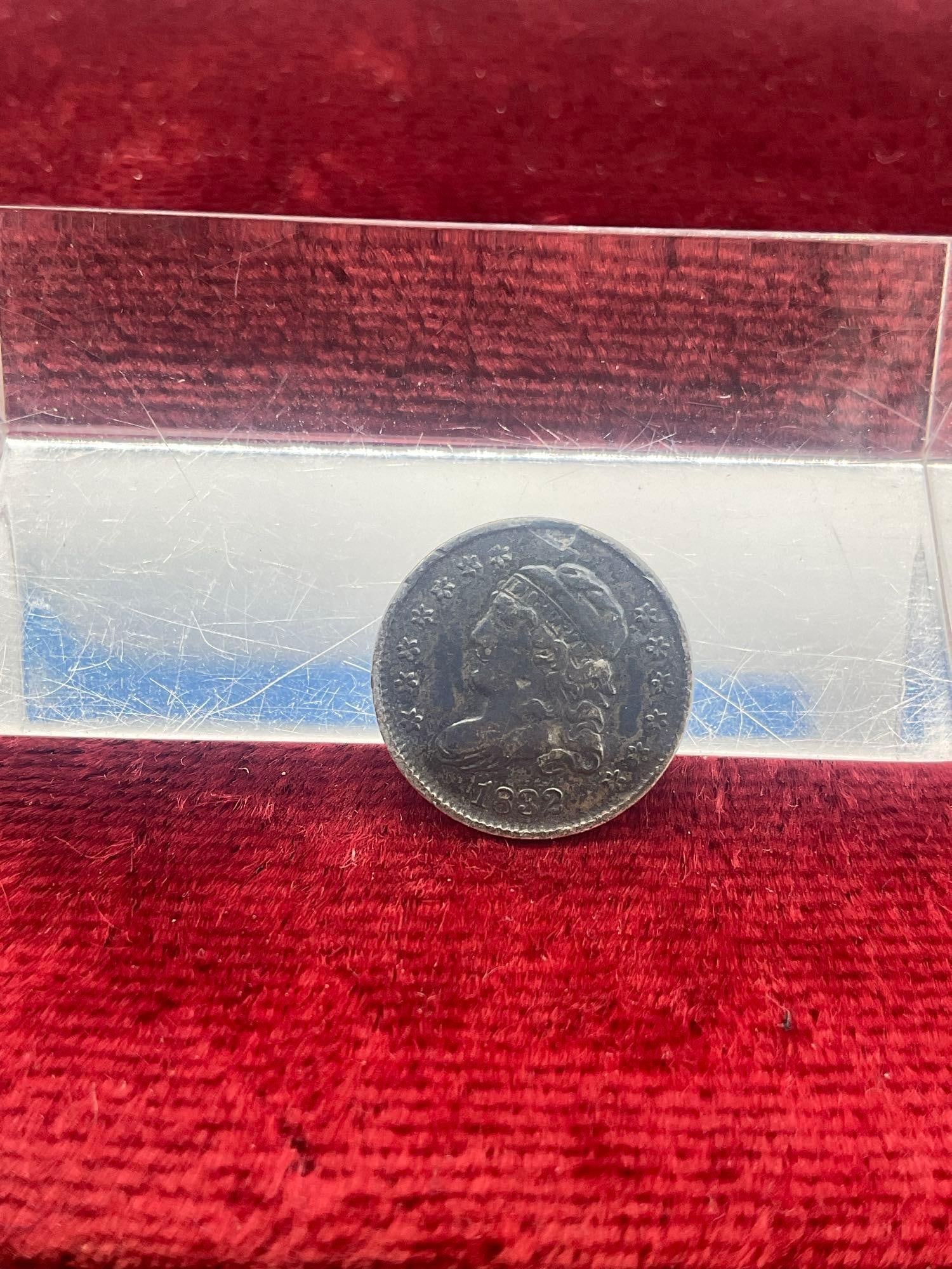 2 x rare Antique Coins Silver 1832 Half Dime Full Liberty & Shield, 1860 Indian head penny POSS MS - 5