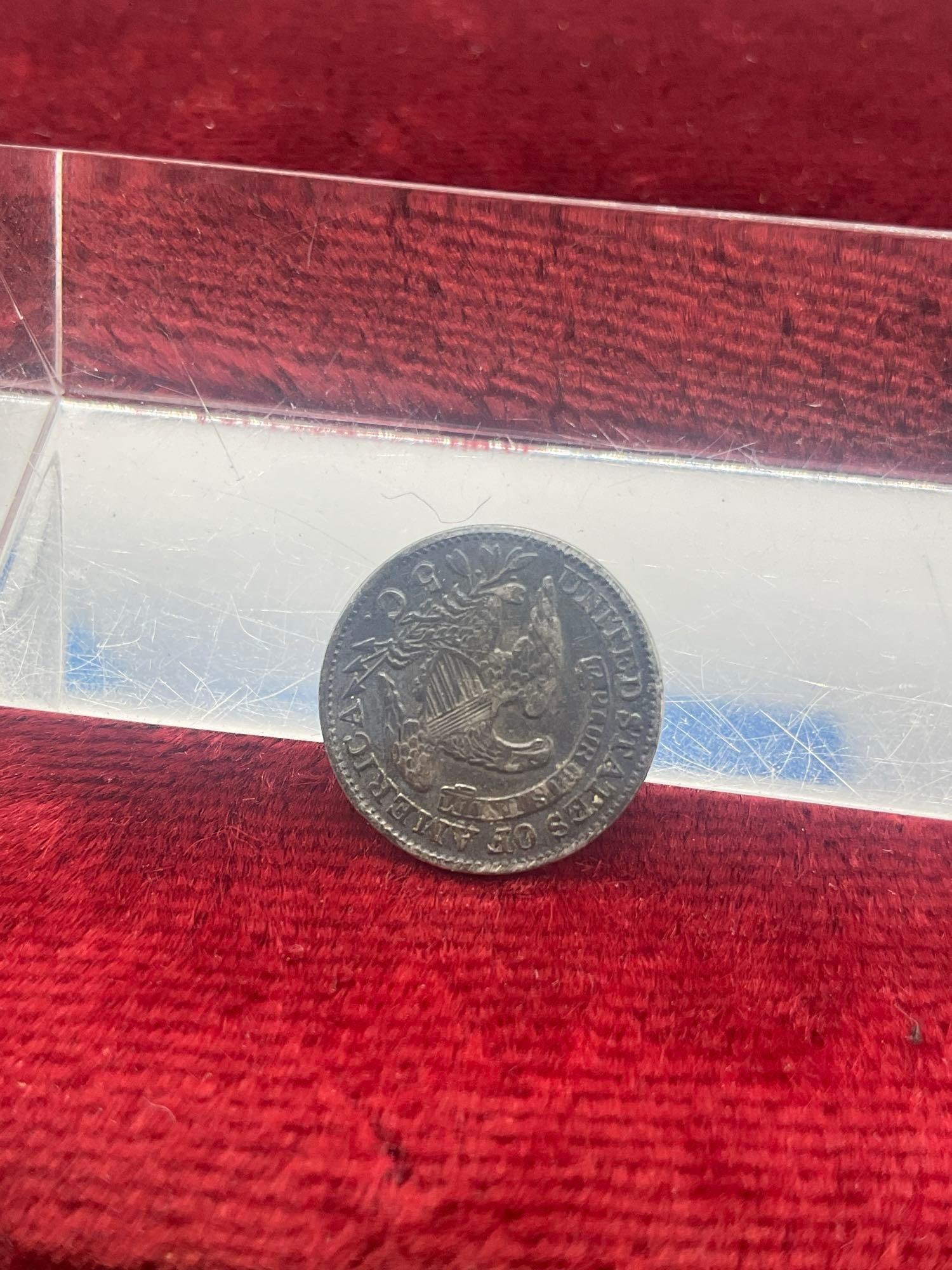 2 x rare Antique Coins Silver 1832 Half Dime Full Liberty & Shield, 1860 Indian head penny POSS MS - 6