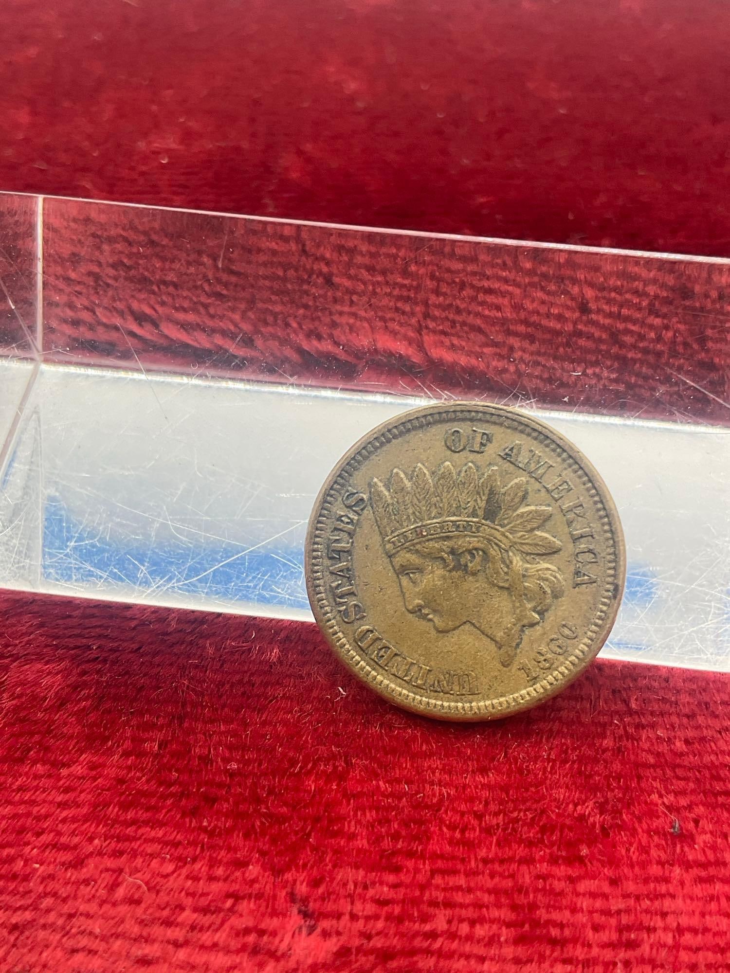 2 x rare Antique Coins Silver 1832 Half Dime Full Liberty & Shield, 1860 Indian head penny POSS MS - 7