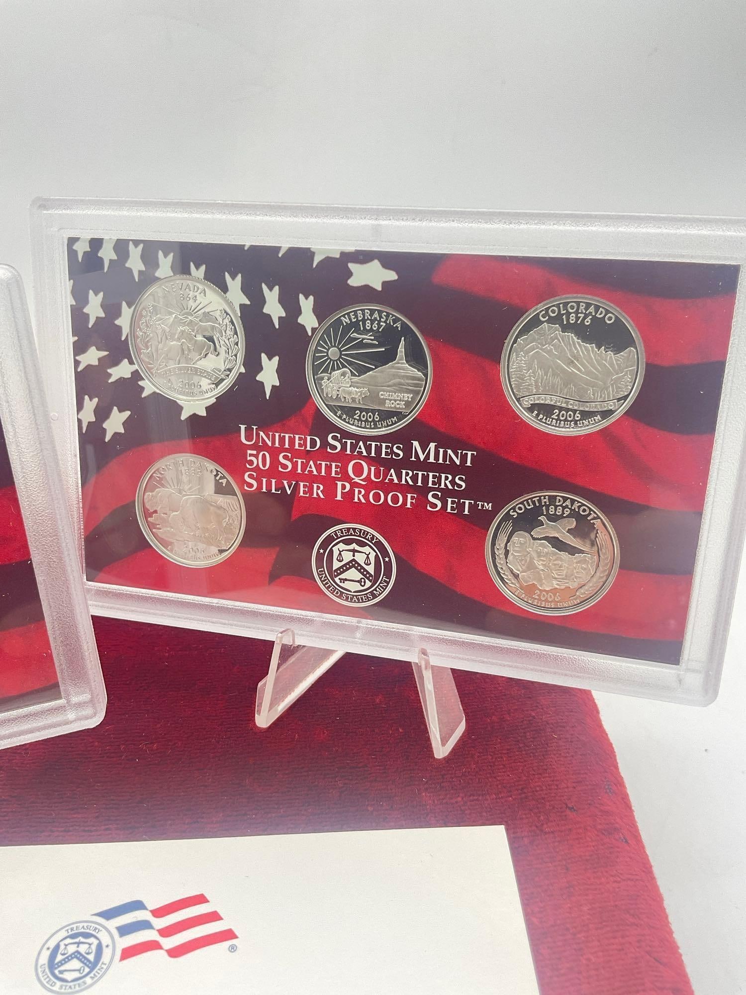 2006 US mint Silver 10 coin Proof set includes 5 state Quaters - 3