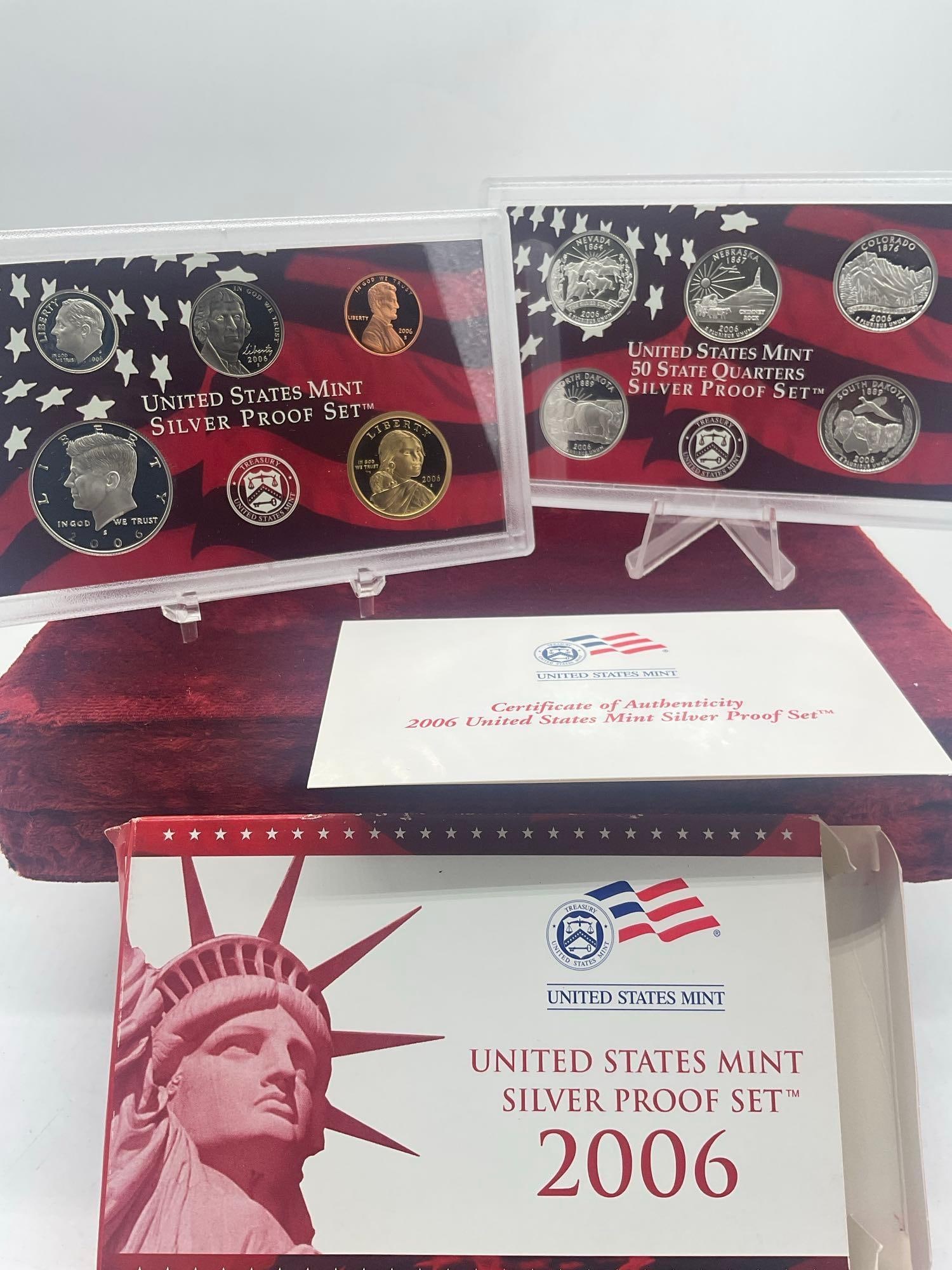 2006 US mint Silver 10 coin Proof set includes 5 state Quaters - 4