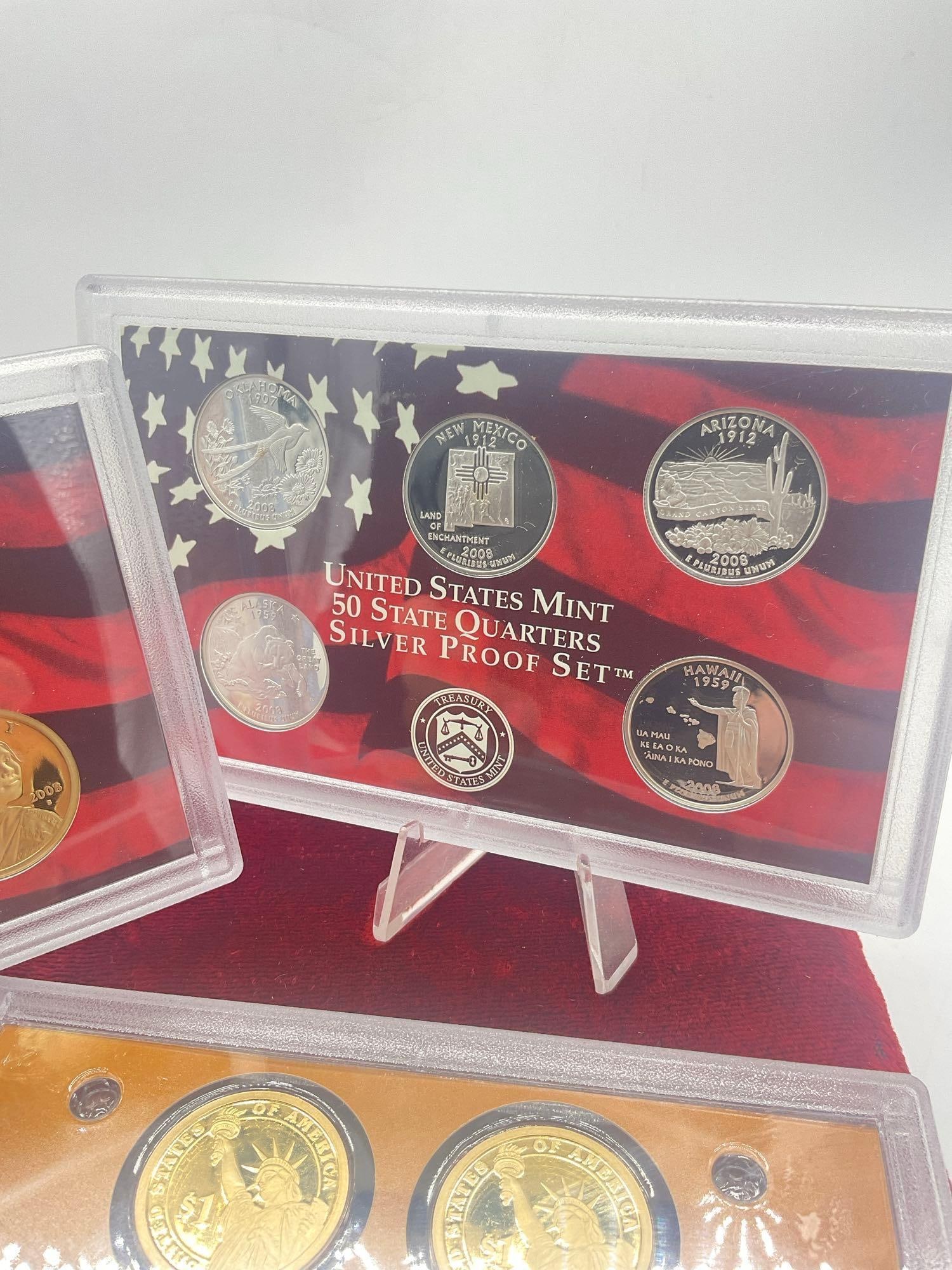 2008 US mint Silver 14 coin Silver Proof set Includes State quaters & 4 presidential coins - 3