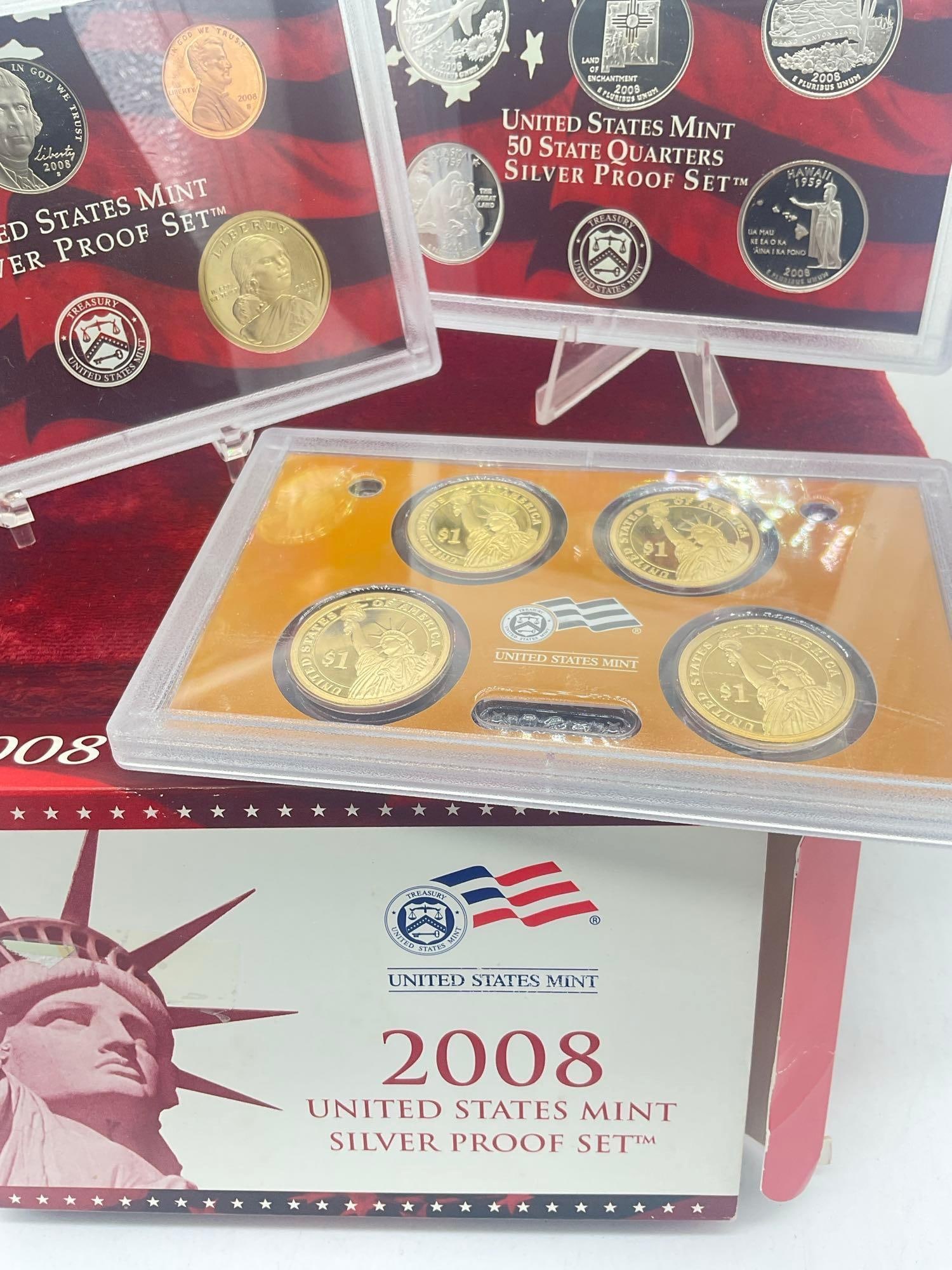 2008 US mint Silver 14 coin Silver Proof set Includes State quaters & 4 presidential coins - 4