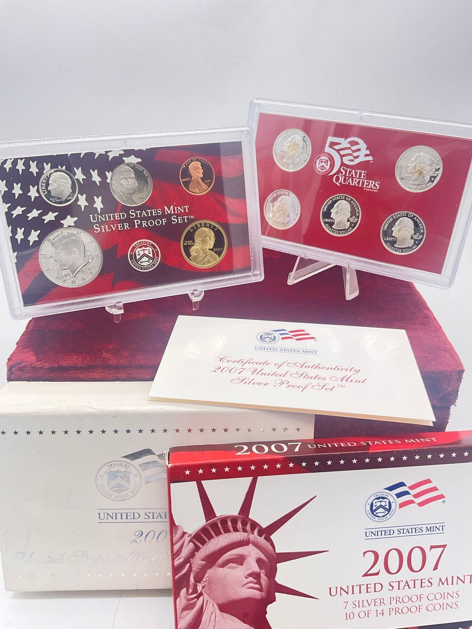 2007 US mint Silver 14 coin Silver Proof set Includes State quaters & 4 presidential coins - 4