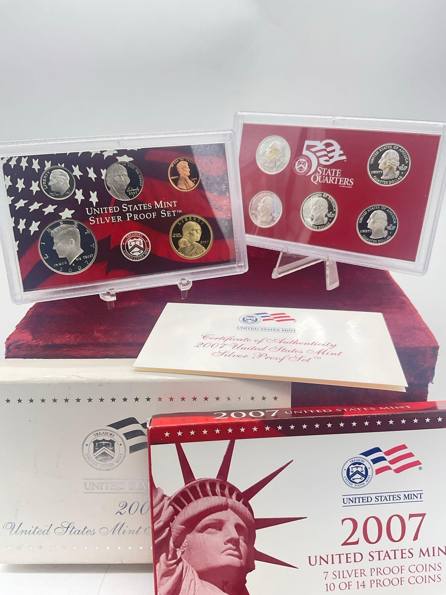 2007 US mint Silver 14 coin Silver Proof set Includes State quaters & 4 presidential coins - 7