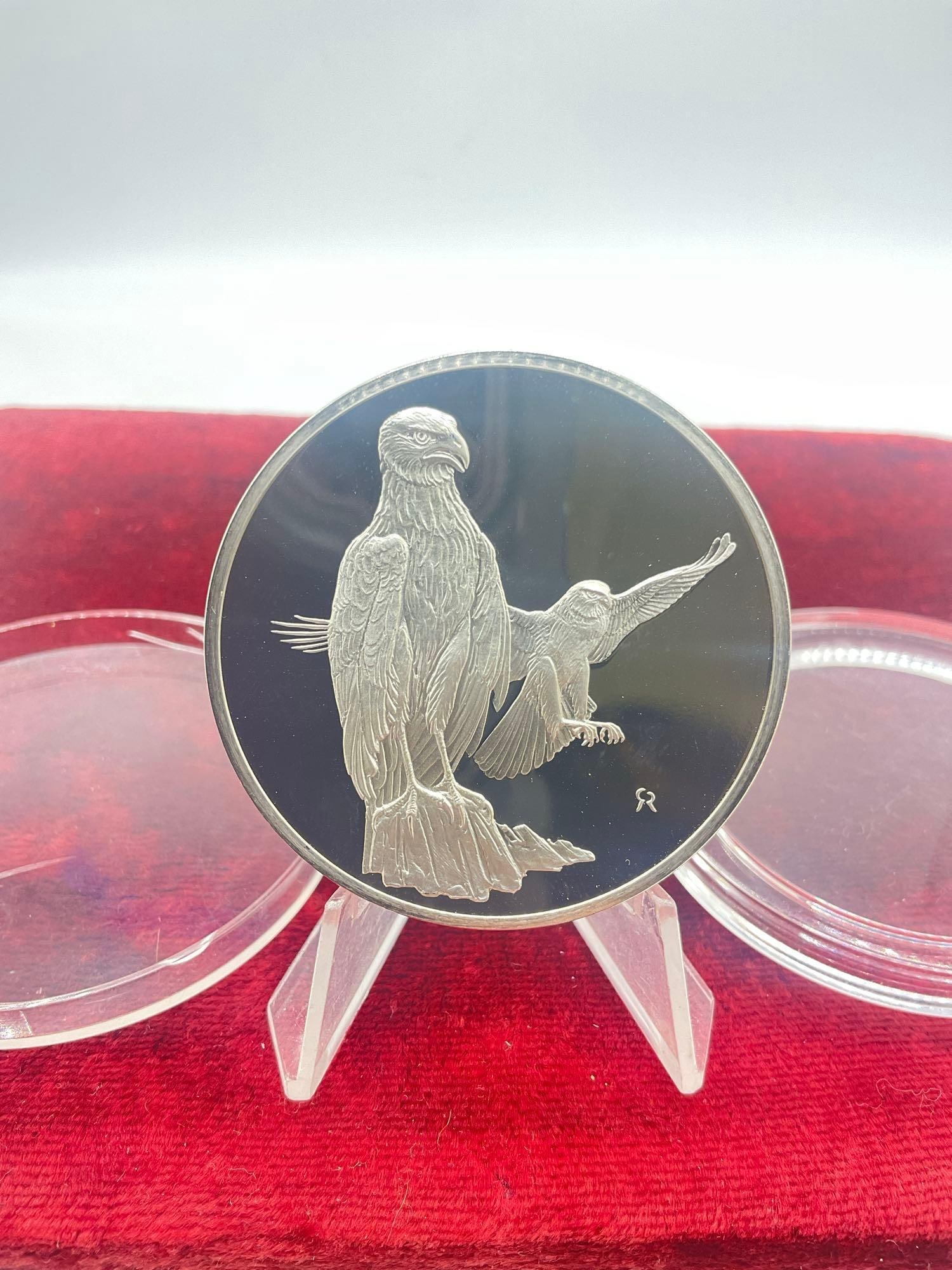 Rare 1973 Sterling Silver Proof Franklin Mint Marsh Hawk Coin 66.2 grams = 2 oz Solid silver - 2