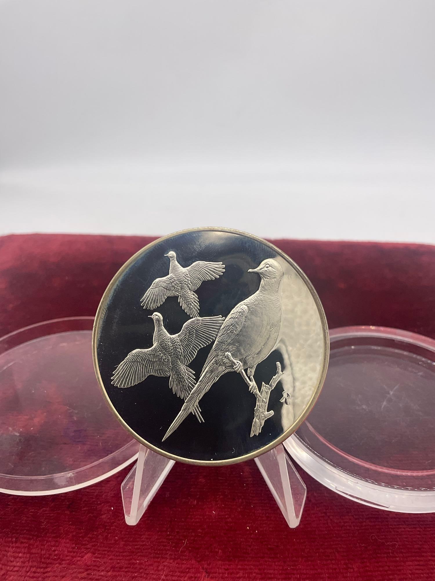 Rare 1972 Sterling Silver Proof Franklin Mint Mournig Dove Coin 66.2 grams = 2 oz Solid silver - 2