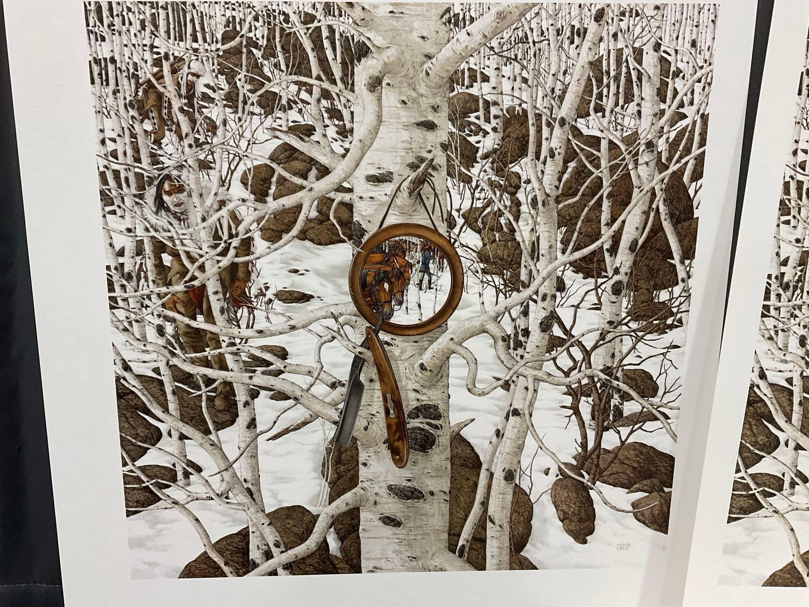 Unframed Signed & #d 40346/48000 Litho Triptych titled Two More Indian Horses by Bev Doolittle - 2