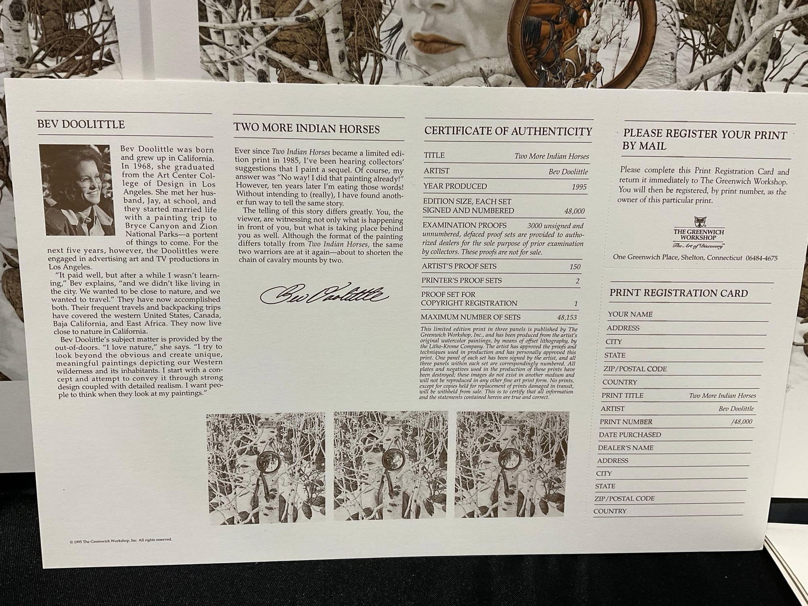 Unframed Signed & #d 40346/48000 Litho Triptych titled Two More Indian Horses by Bev Doolittle - 7