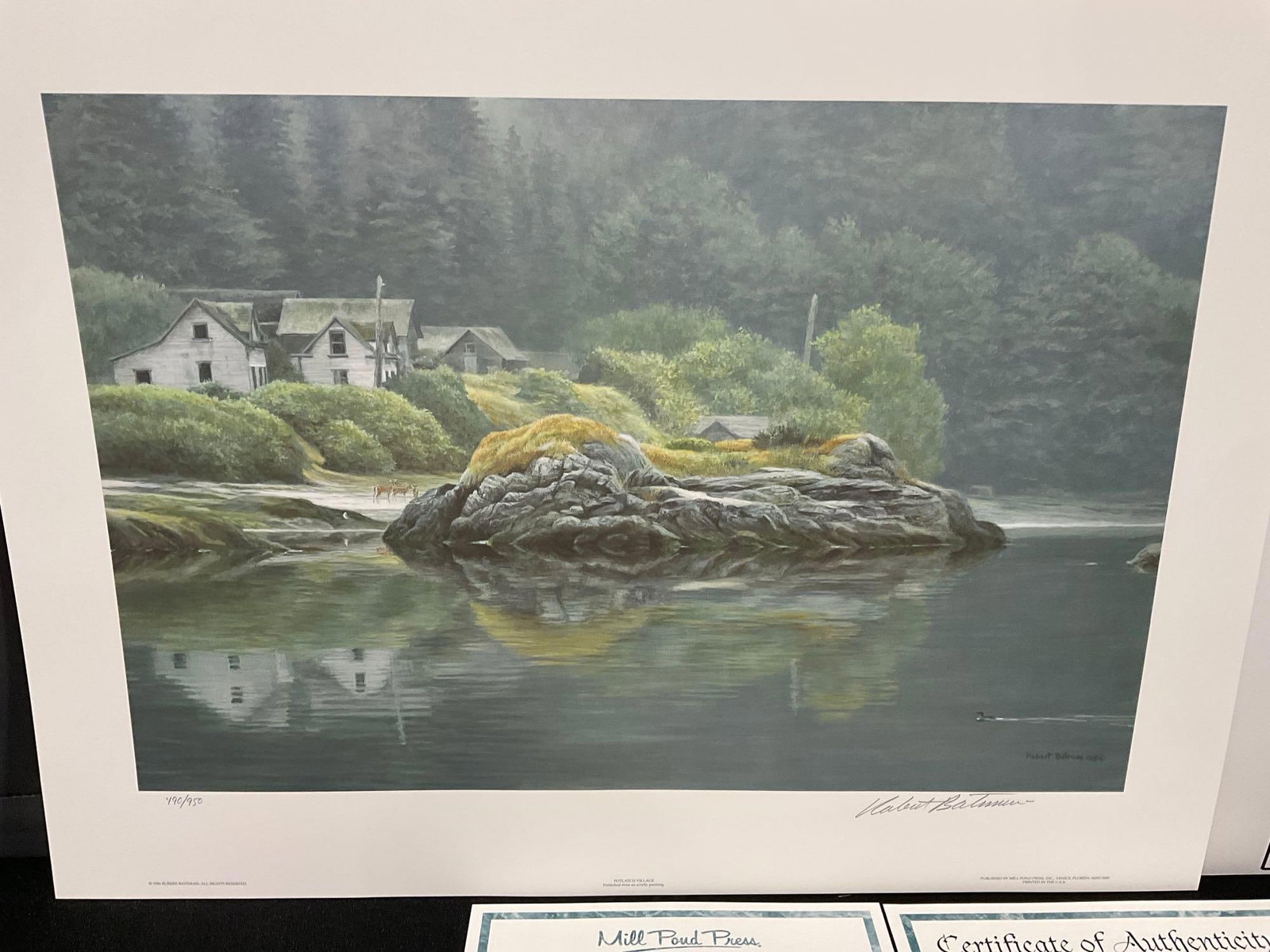 Unframed Signed & #d 490/950 Lithograph Potlatch Village by Robert Bateman 1995, 22x28 in w/COA - 2