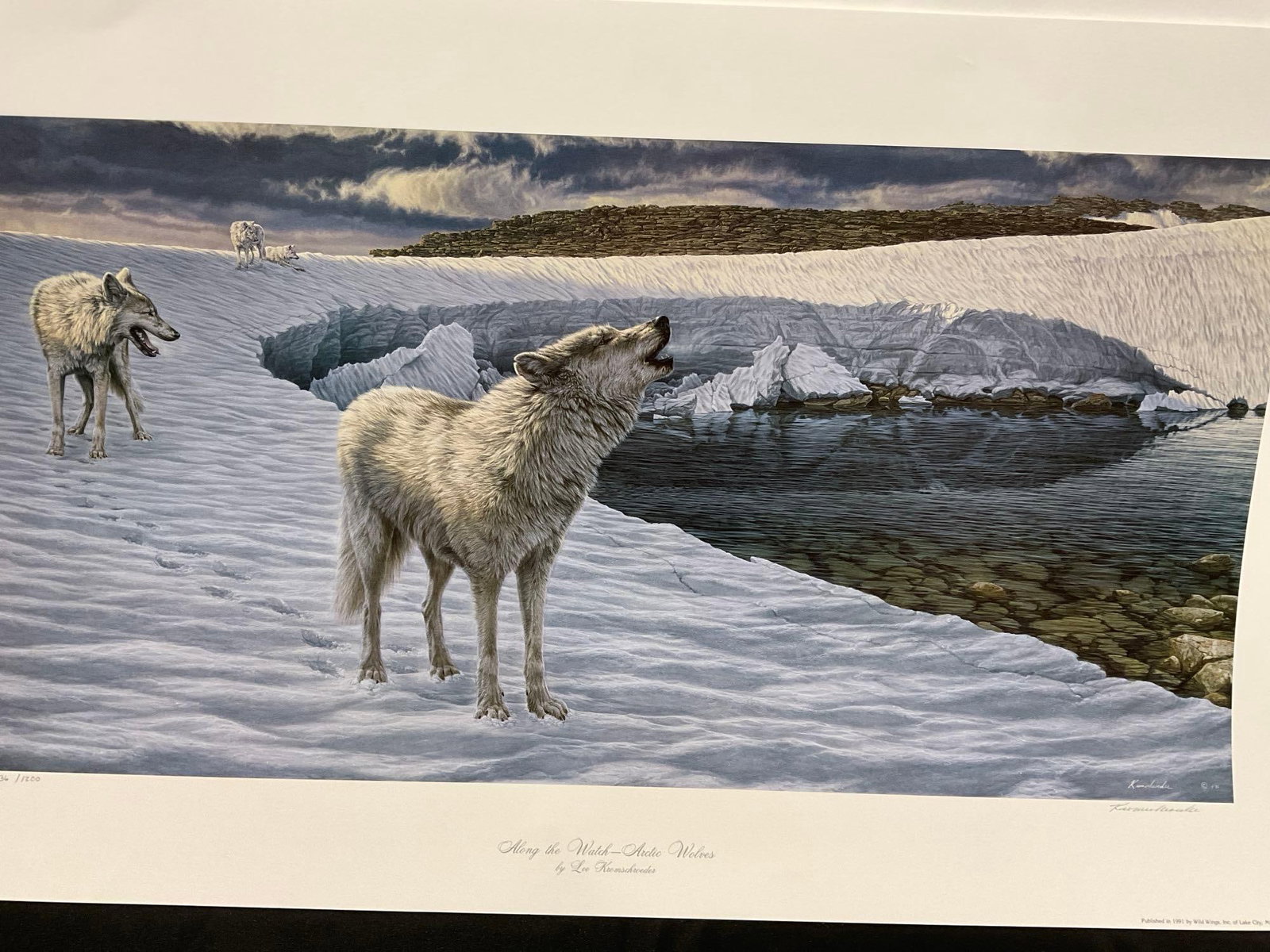 Unframed Signed & #d 436/1200 Litho, Along the Watch - Arctic Wolves Lee Kromschroeder, 28x39 in - 2