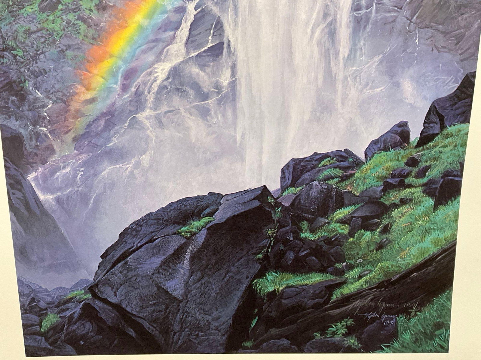 Unframed Signed & #d 1169/3000 Litho Dance of Water & Light by Stephen Lyman 1991, 25x37 inch - 4