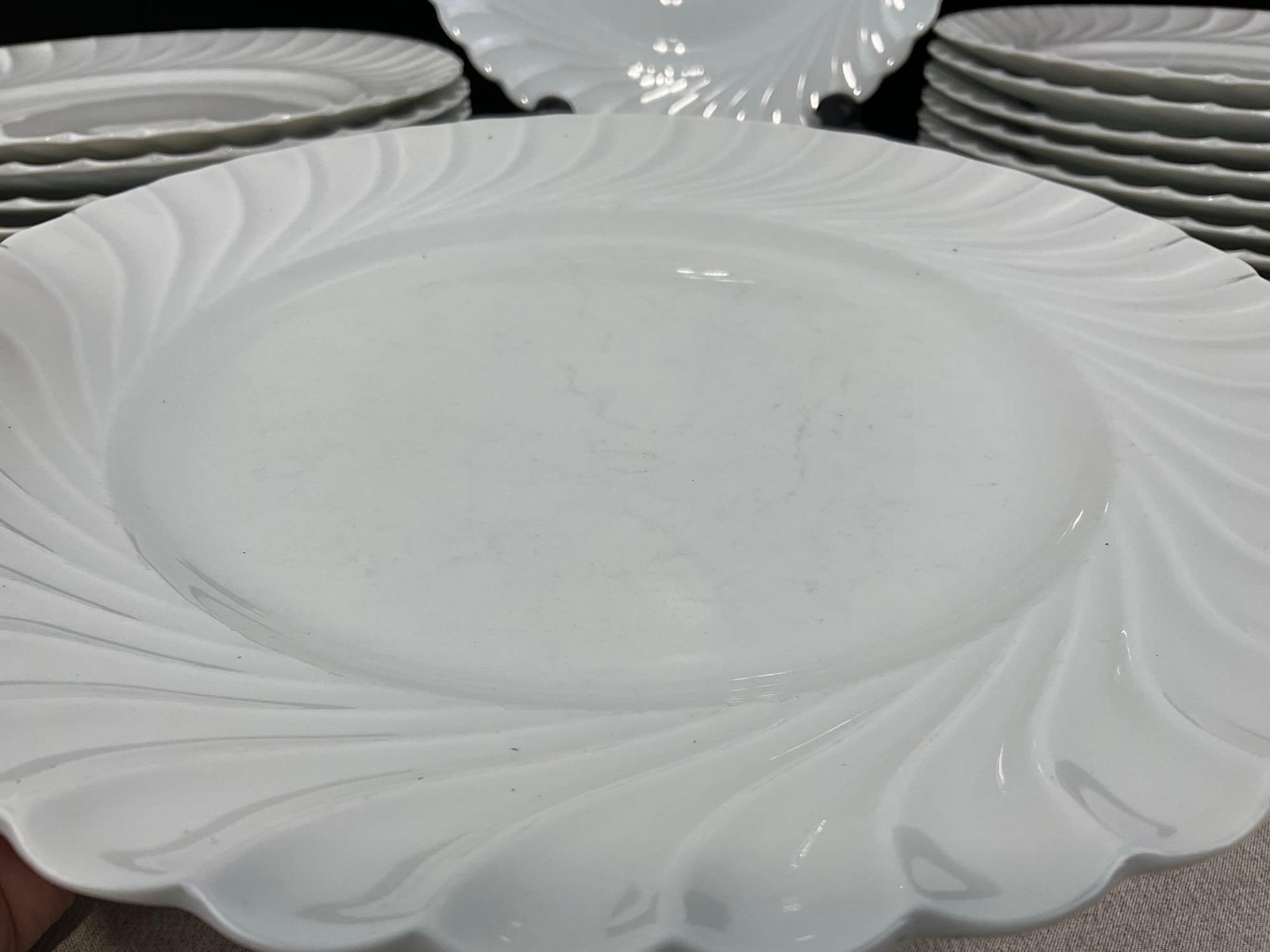 Set of 17 Haviland Limoges Torse Blanc Dinner Plates, Spiral style, 8h x 11w x 11d inches - 3
