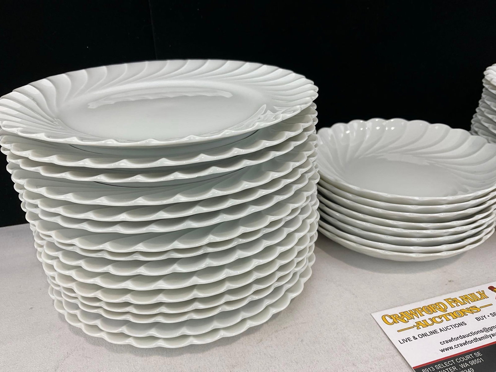 Haviland Limoges Porcelain China, Torse Blanc pattern, 11 Lunch, 15 Bread & Butter, & 8 Small Bowls - 2