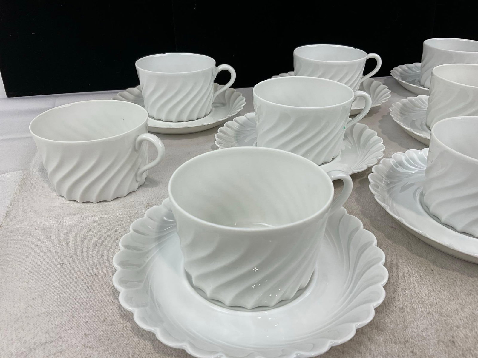 Haviland Limoges Porcelain China, Torse Blanc pattern, 9 cups, & 8 saucers, a couple chips - 2